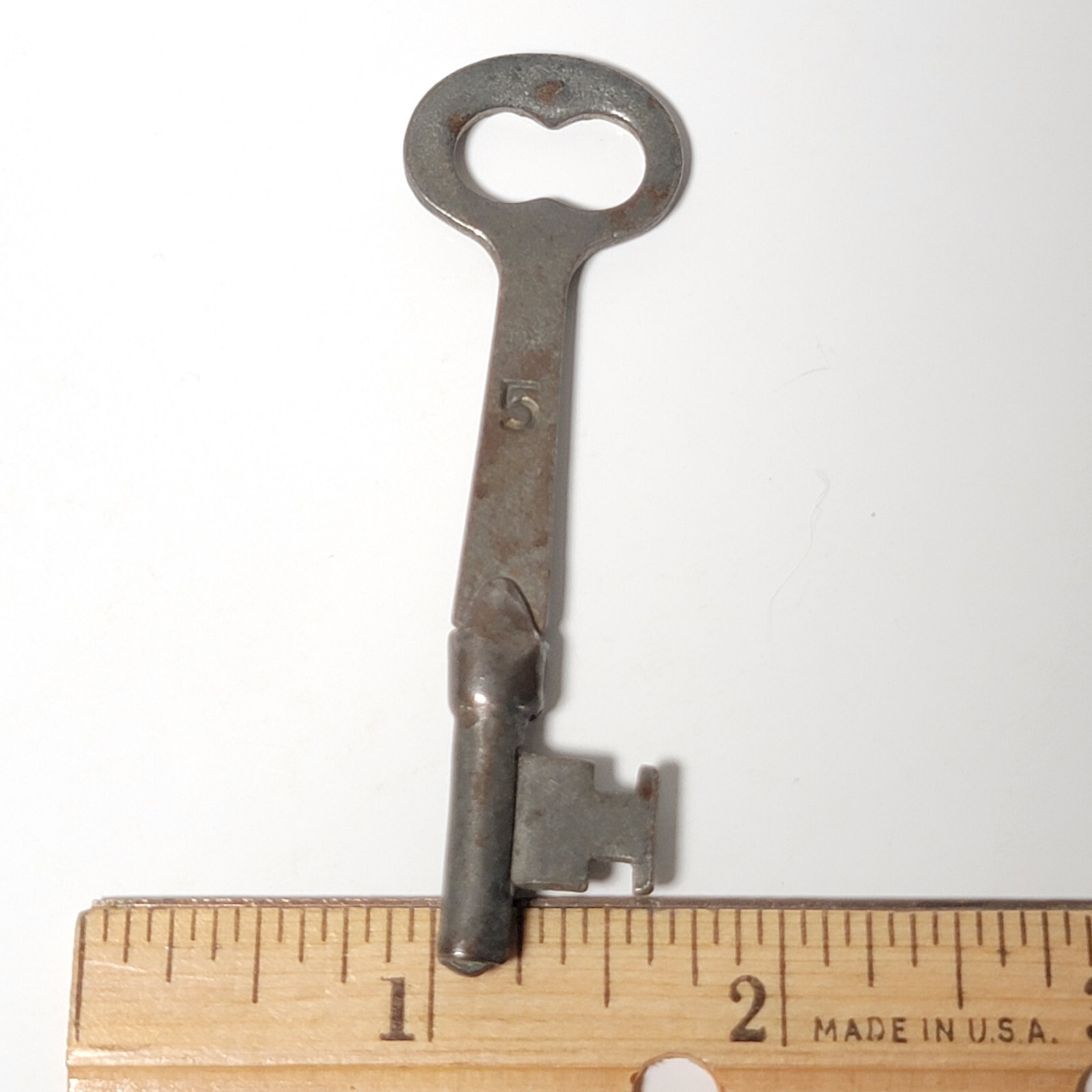 Vintage Solid Barrel Antique Skeleton Key Marked No 5 Approx 2.75″ Long Steel