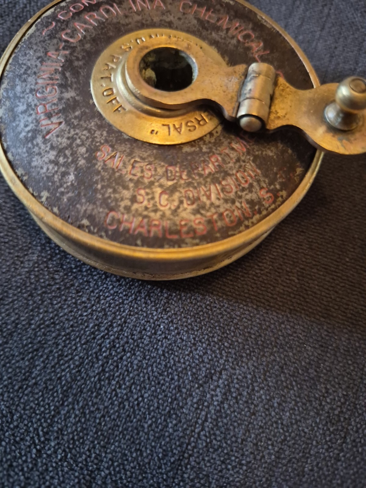 Vintage Brass Tape Measure With Virginia Carolina Chemical Co. Charleston,SC