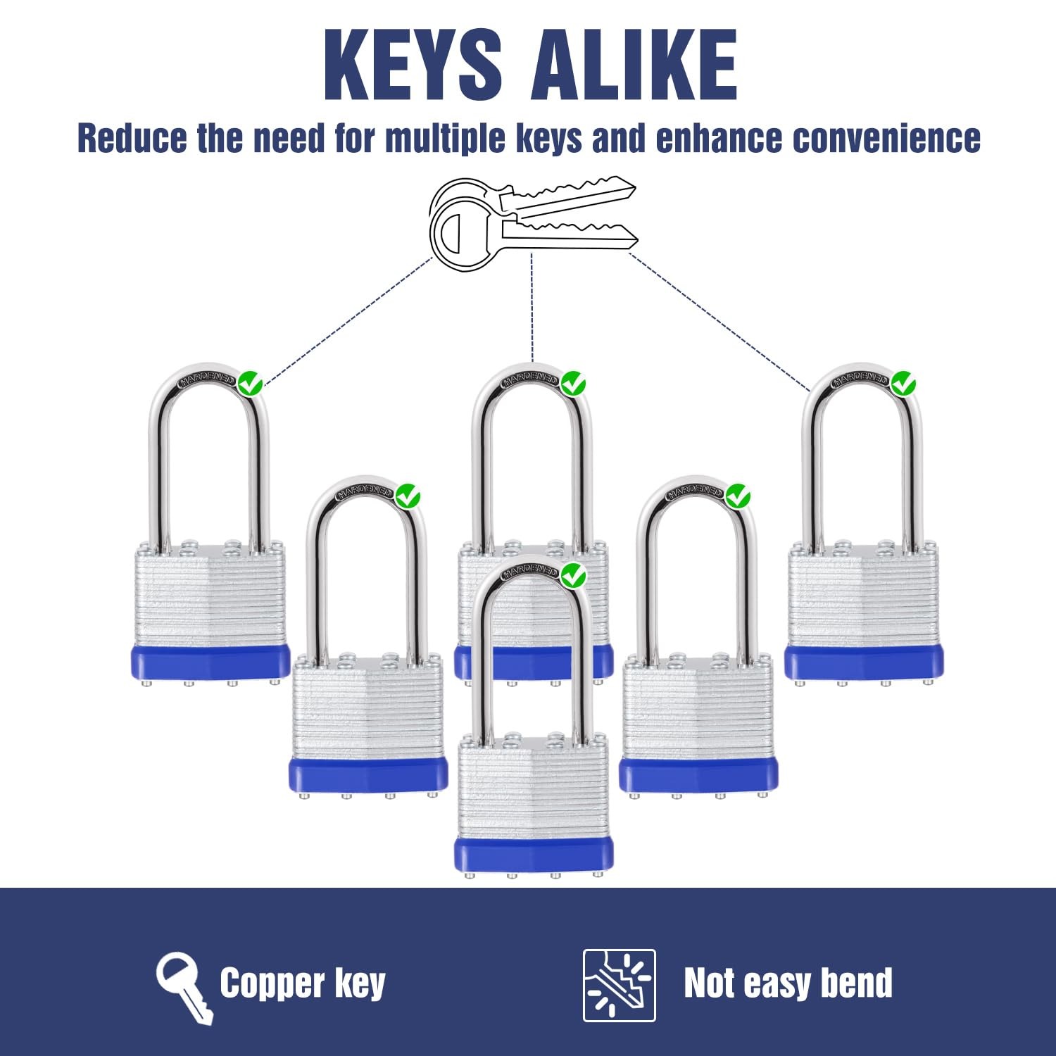 6Pcs Padlocks with Same Keys,Laminated Steel Blue Silver(1-9/16″,40mm),Long S…