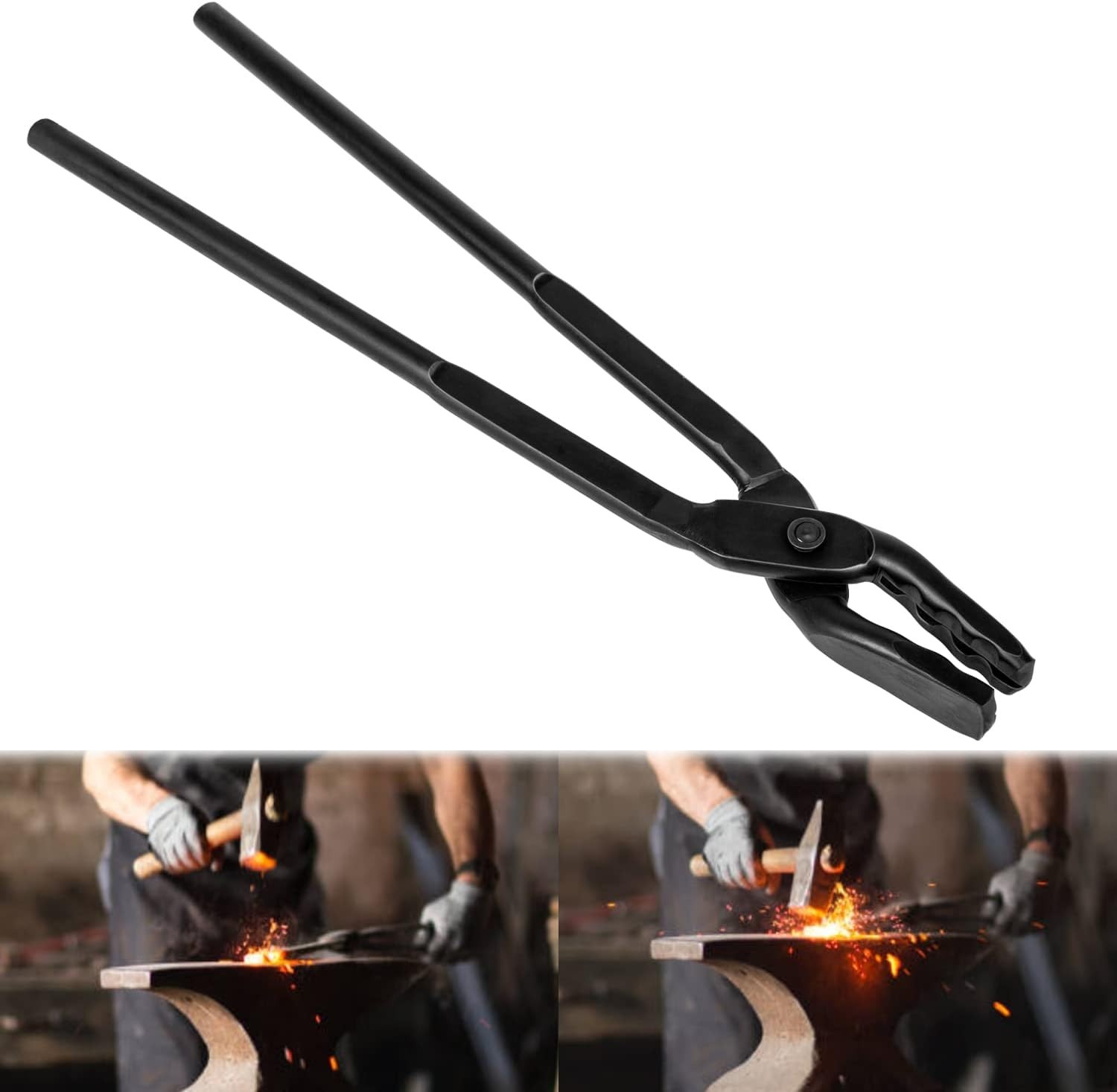 Blacksmith Tongs Wolf Jaw Blacksmithing Tool for Beginner & Professional Blac…