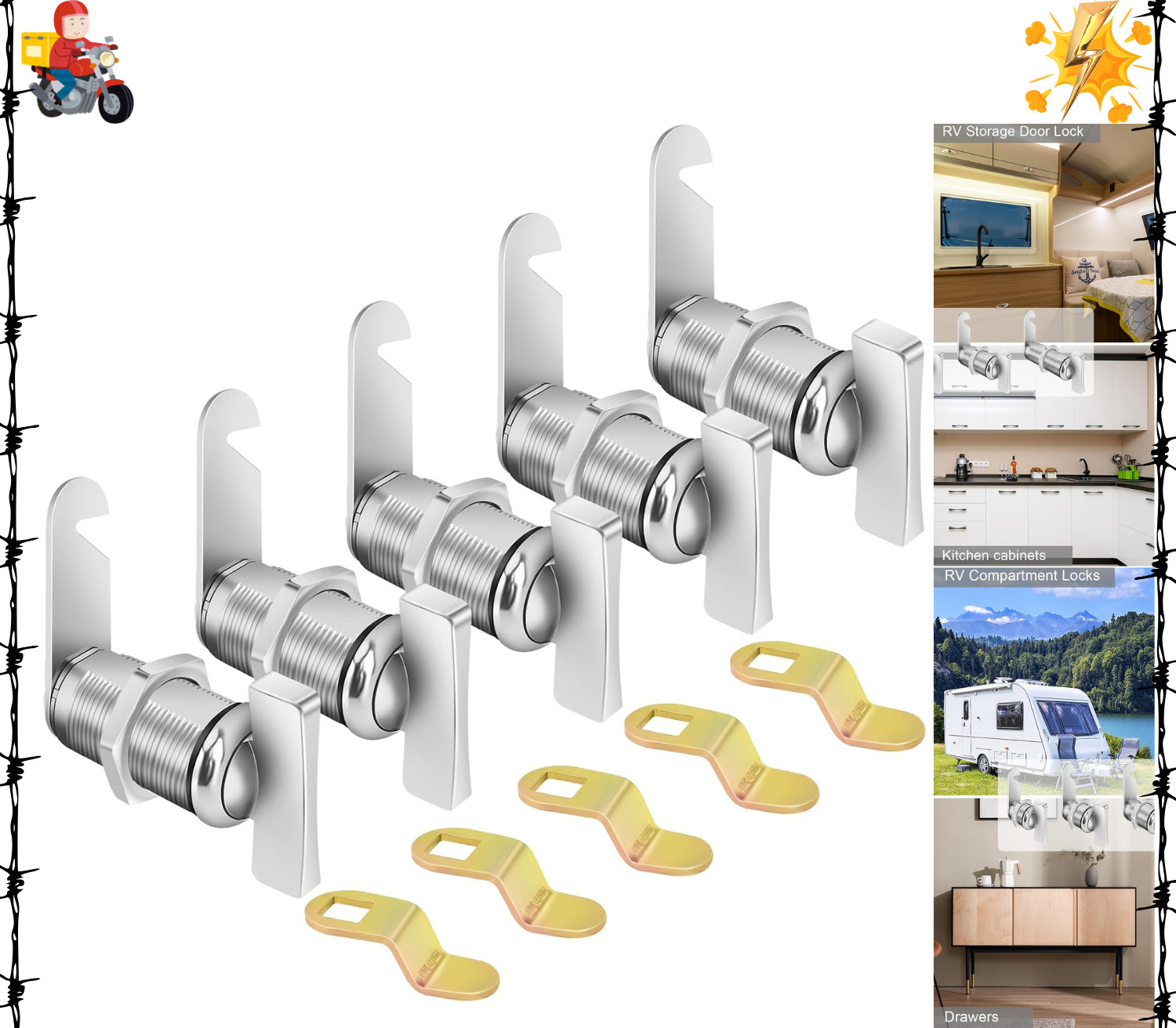 Thumb Operated Offset Cam Lock, 1-3/8” RV Storage Locks 5PCS Cabinet Locks 5P…