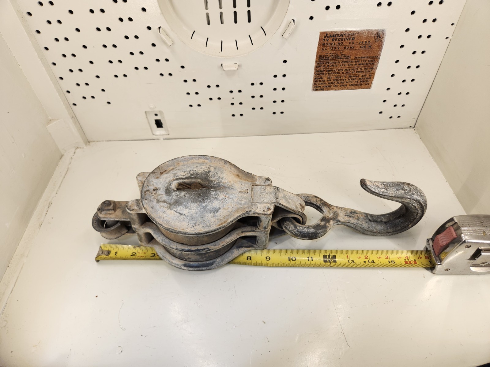 Vintage Boston Lockport Star Brand Cast Iron Double Sheave Pulley Block Hook