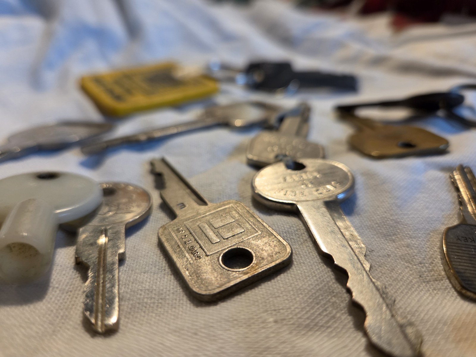 Mixed Lot Vintage Keys with Keychains, Tags, Key Rings & Key Fobs