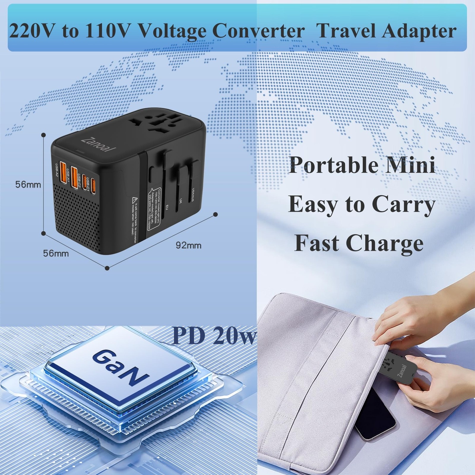 220V to 110V Voltage Converter,US to Europe Travel Converters,Universal Inter…