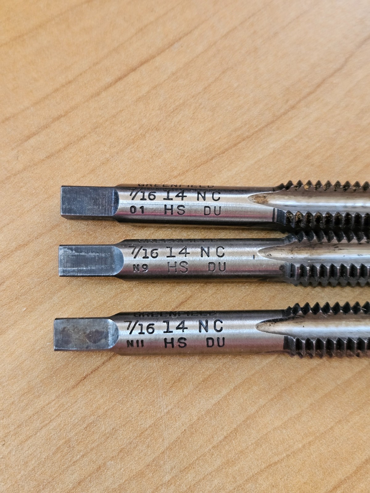 Vintage GTD Greenfield Tap & Die Corp. 7/16″ 14 NC High Speed Hand Taps Set USA