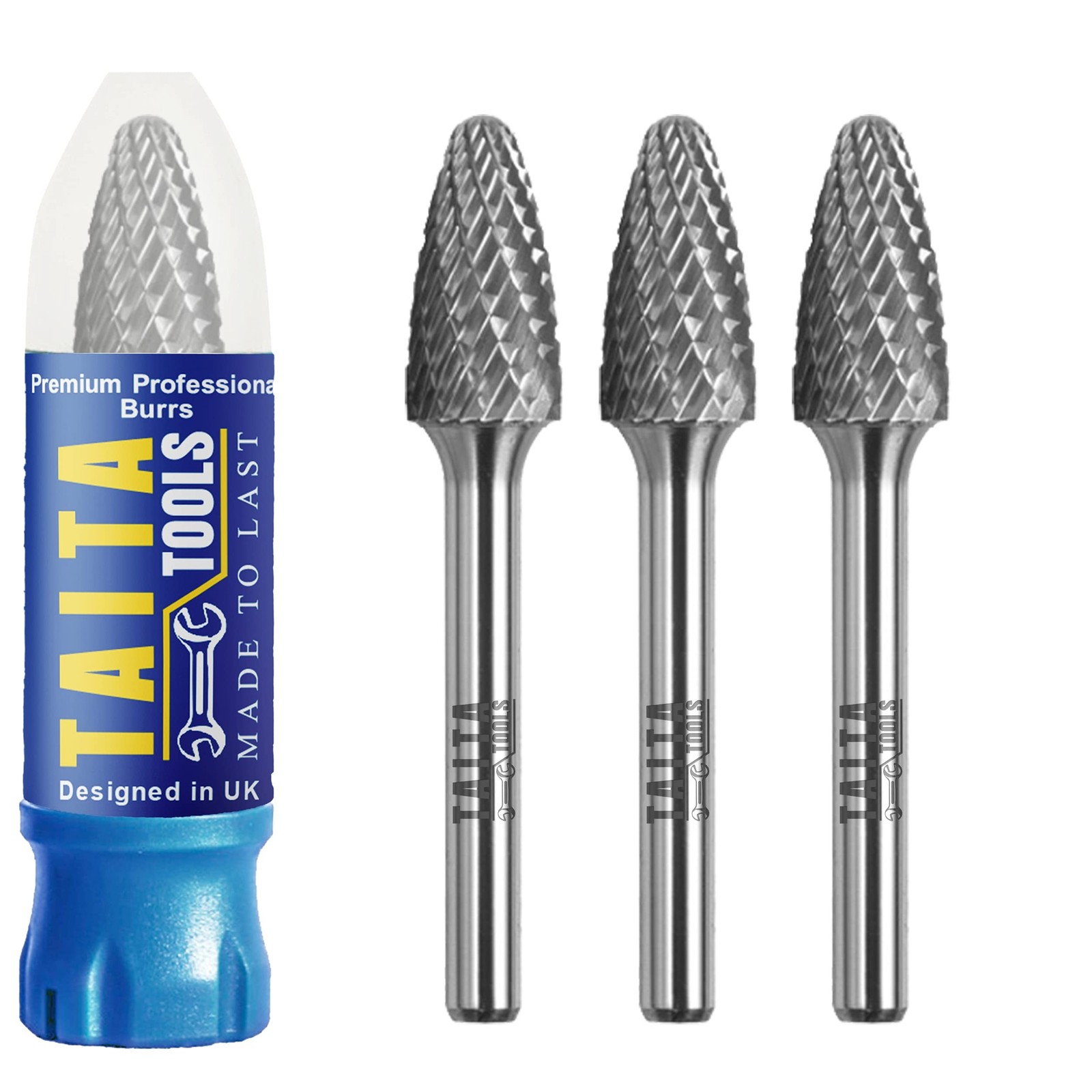 SF-3 Double-Cut Tungsten Carbide Burr, 1/4 in Shank, 3 Pack | Radius-End Tree…