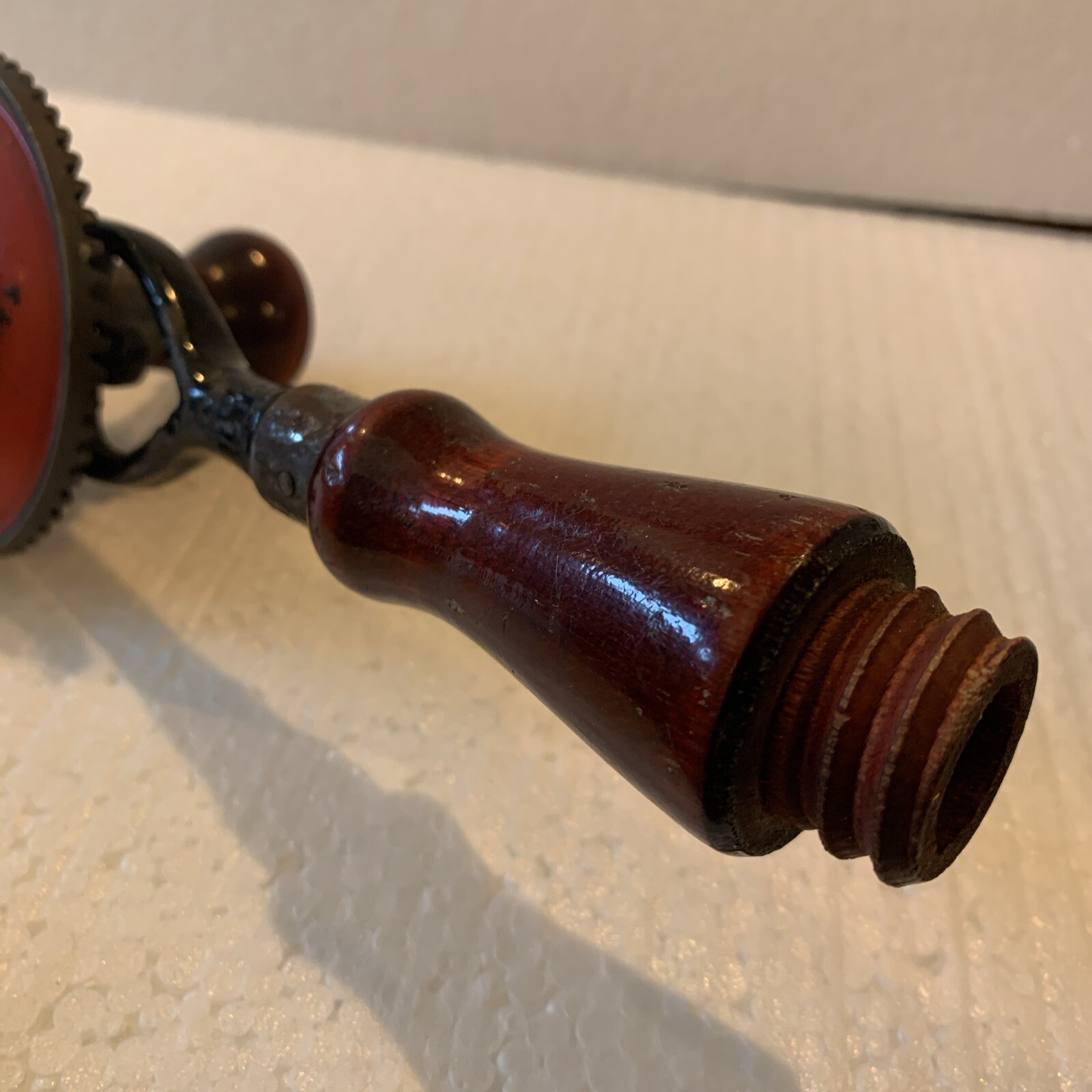 Vintage Craftsman Red Wheel Steel Wooden Handle Hand Crank Drill