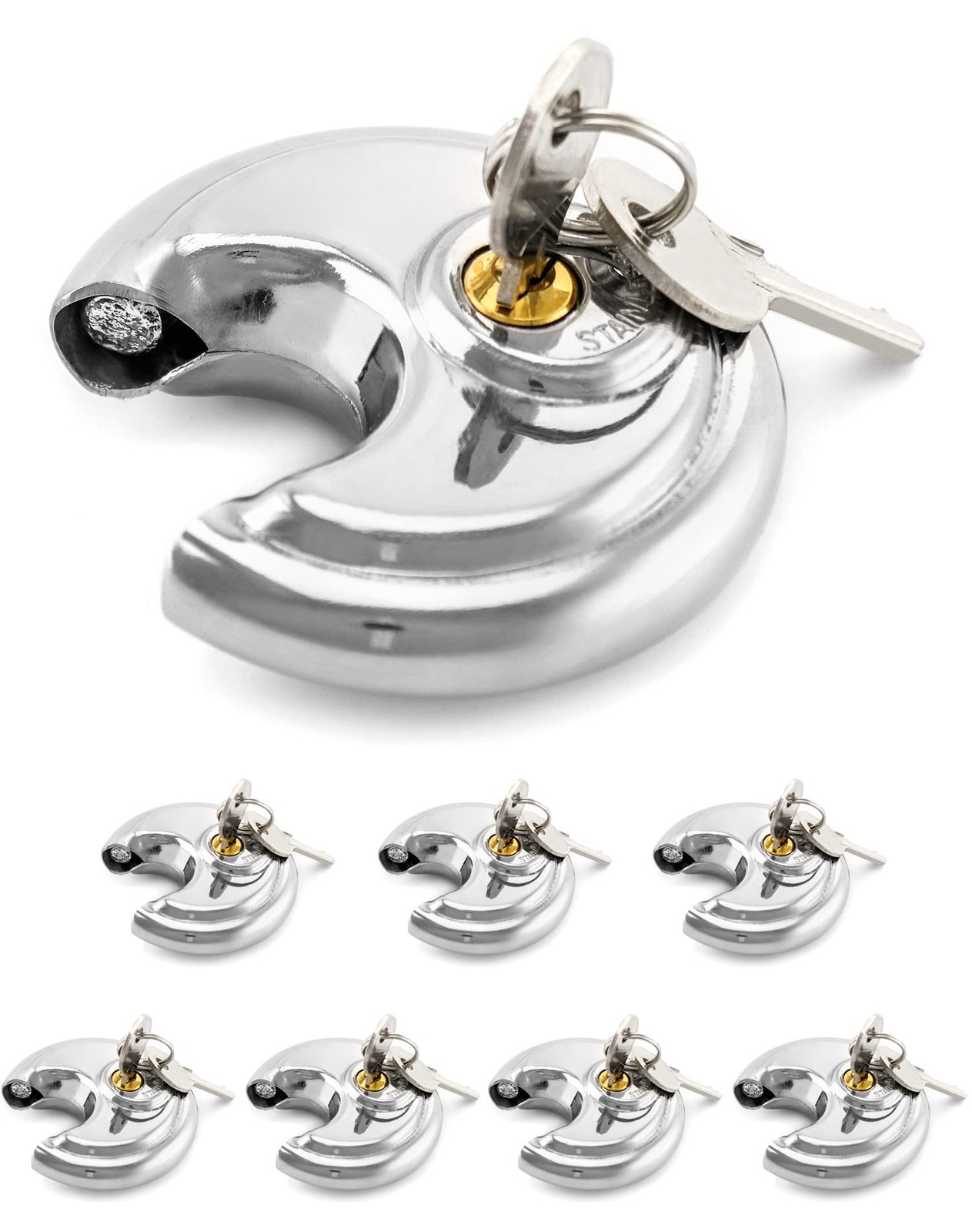 Keyed Alike Disc Padlock, 8 Pack Stainless Steel Discus Lock with 3/8Inch Sha…