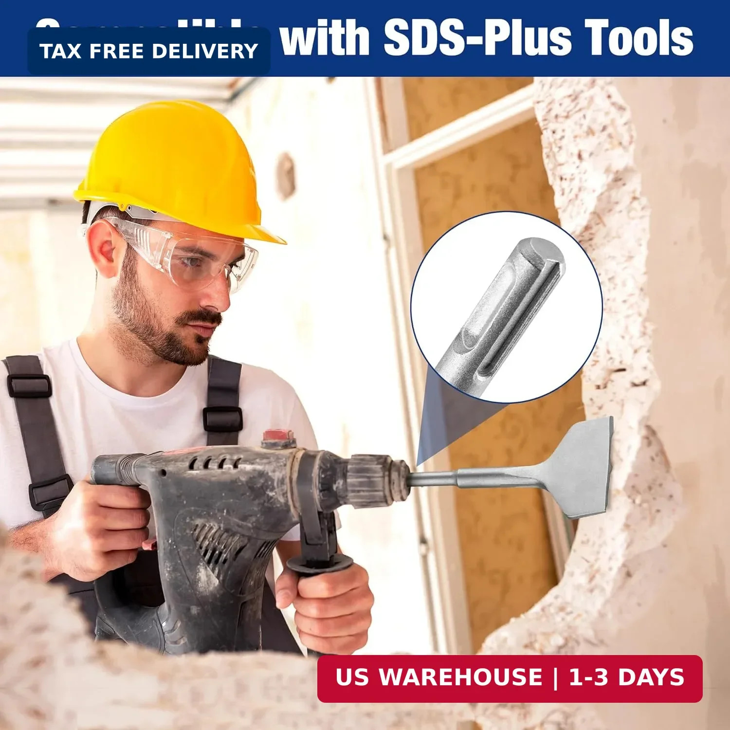 WORKPRO 3-inch SDS Plus Chisel, Cranked Angled Bent Tile Removal Chisel for Tile