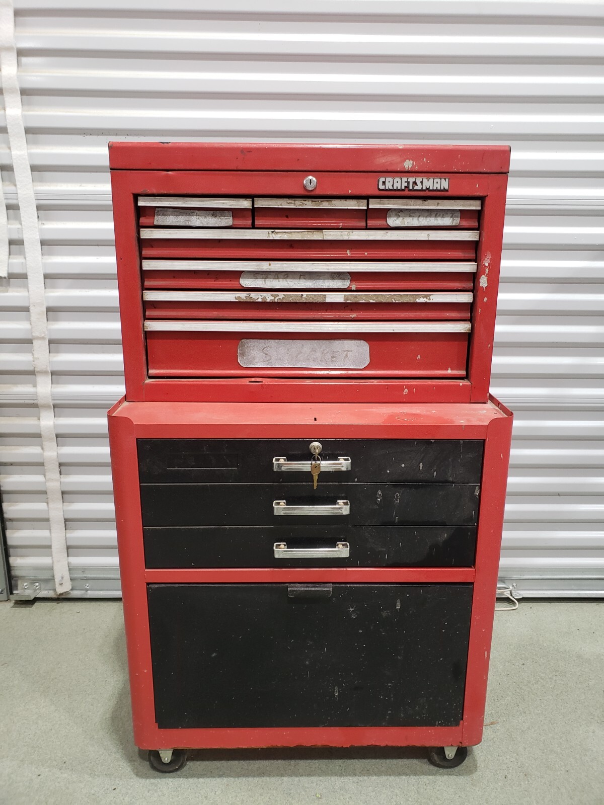 Red and Black Craftsman Toolbox with 10 Drawers and Bottom Compartment