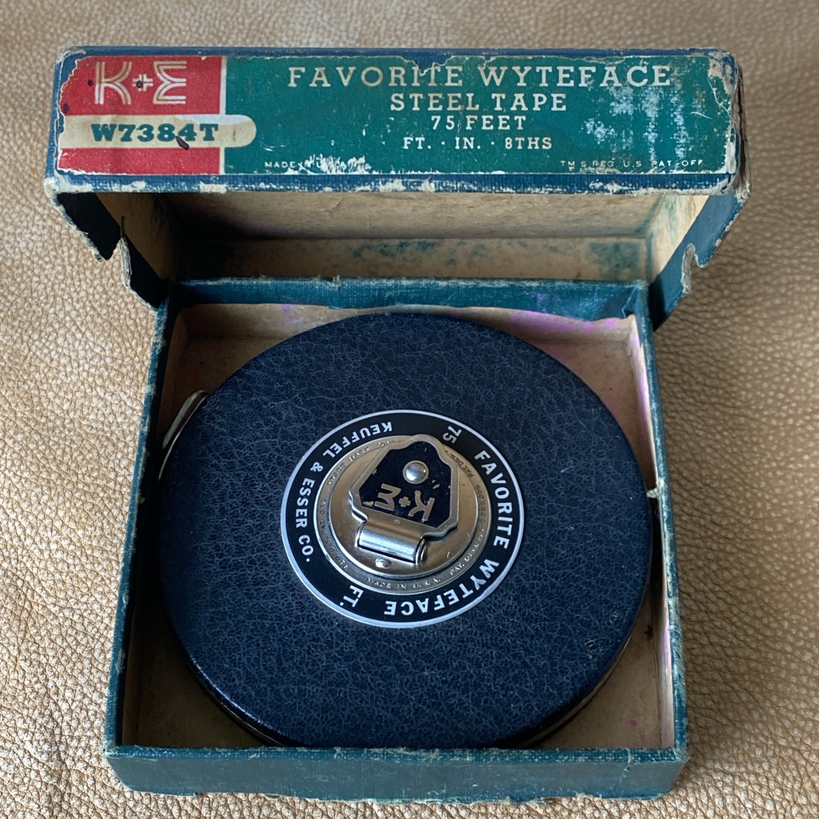 Vintage Keuffel & Esser Wyteface K&E Steel 75ft Tape Measure W7384T (RARE 75ft)