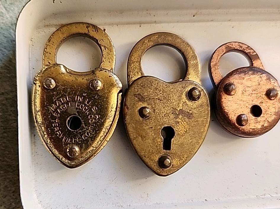 Eagle Lock Co. Vintage Mini Lock Heart Shaped Padlock Terryville Conn.