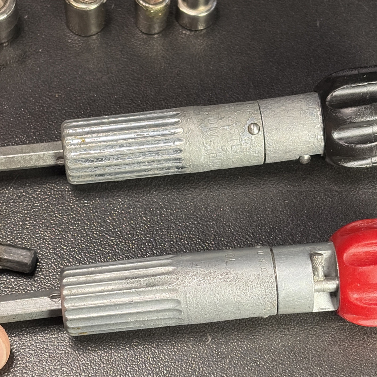 Lot Of 30 Vtg Assorted Hex Drive Sockets Wood Handle driver, Indestro, Ratchet