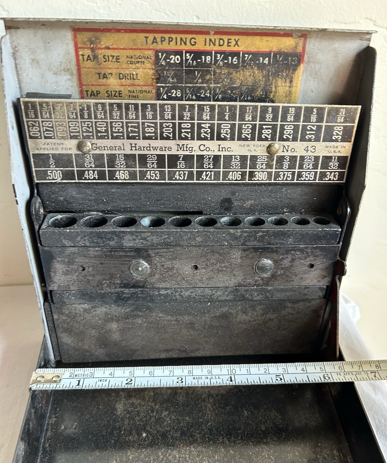 Vtg General Hardware Tapping Index Drill Steel Cast Iron Case Pat Applied For