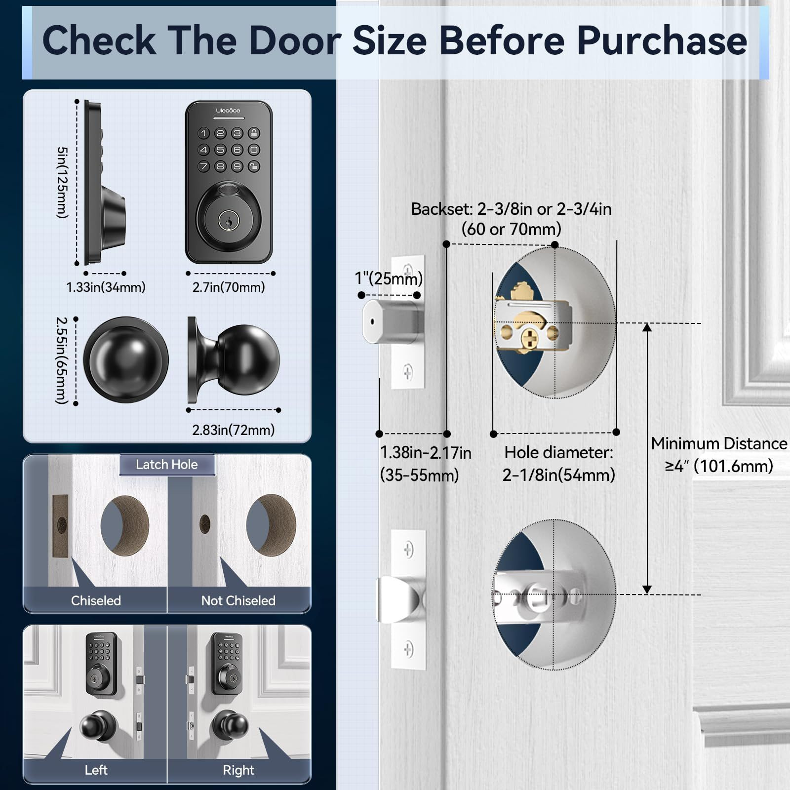 Ulecoce Fingerprint Keypad Deadbolt with Knob Set, Keyless Entry /, Black