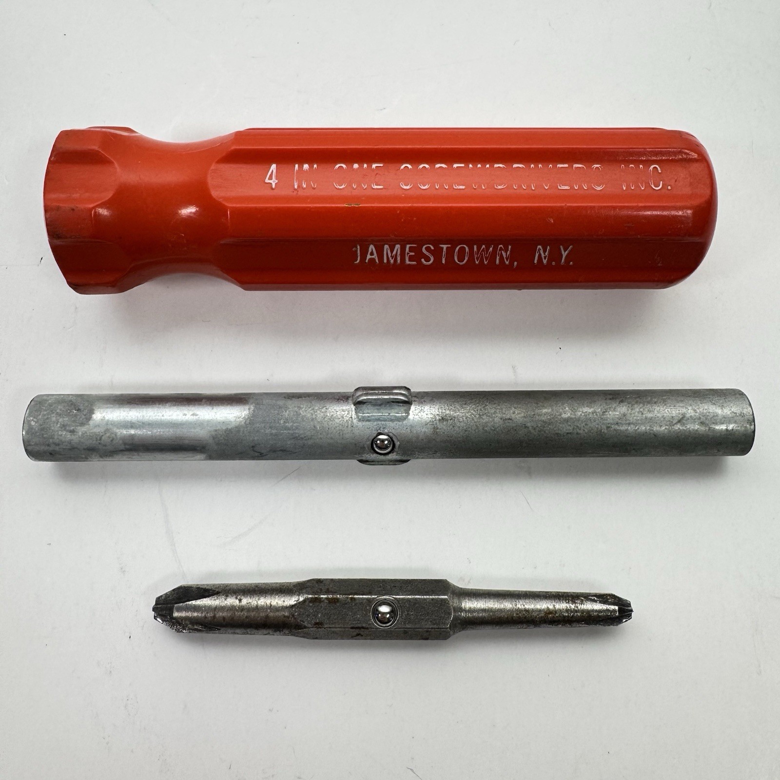 4 In One Screwdrivers Jamestown N.Y. Red Handle Made In USA. Vtg