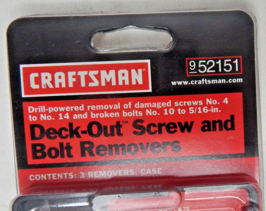 CRAFTSMAN USA No. 9-52151 Deck-Out Screw & Bolt Removers Set of 3 Made In USA