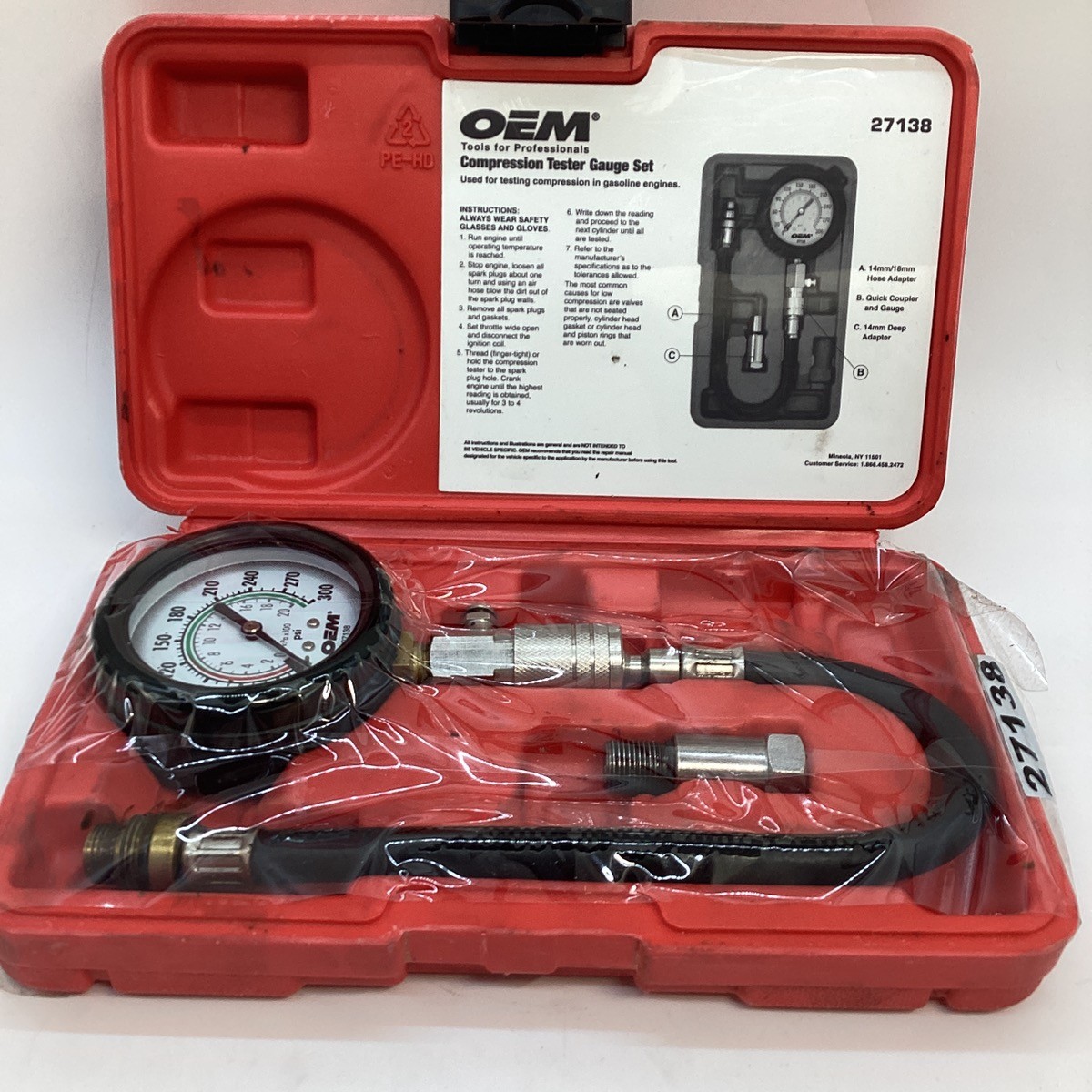 OEM 27138 Compression Tester Gauge Set 300 PSI With Case (GO1067134)