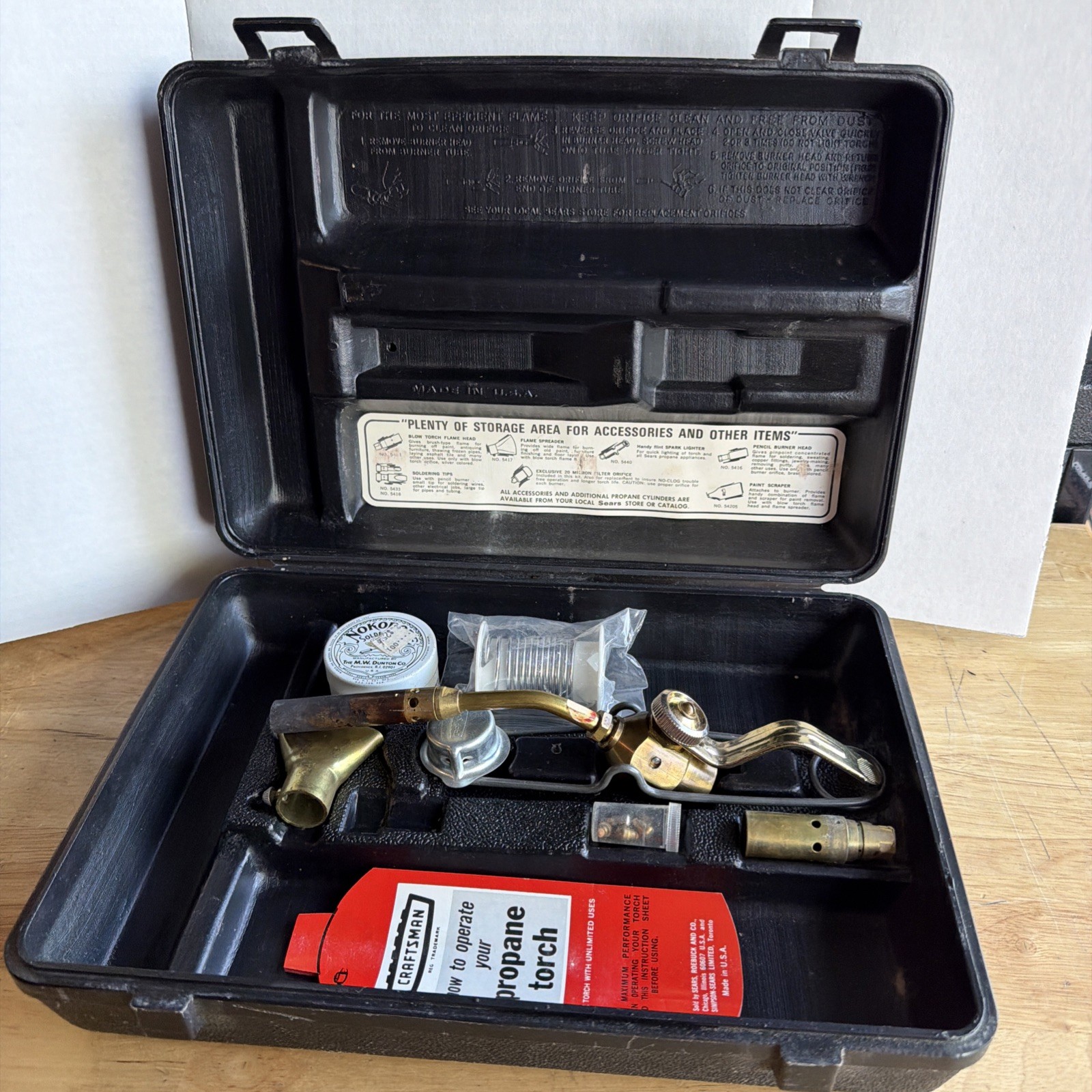 Craftsman Propane Blow Torch Soldering Set W/ Permanex Case Nozzles Vtg USA READ