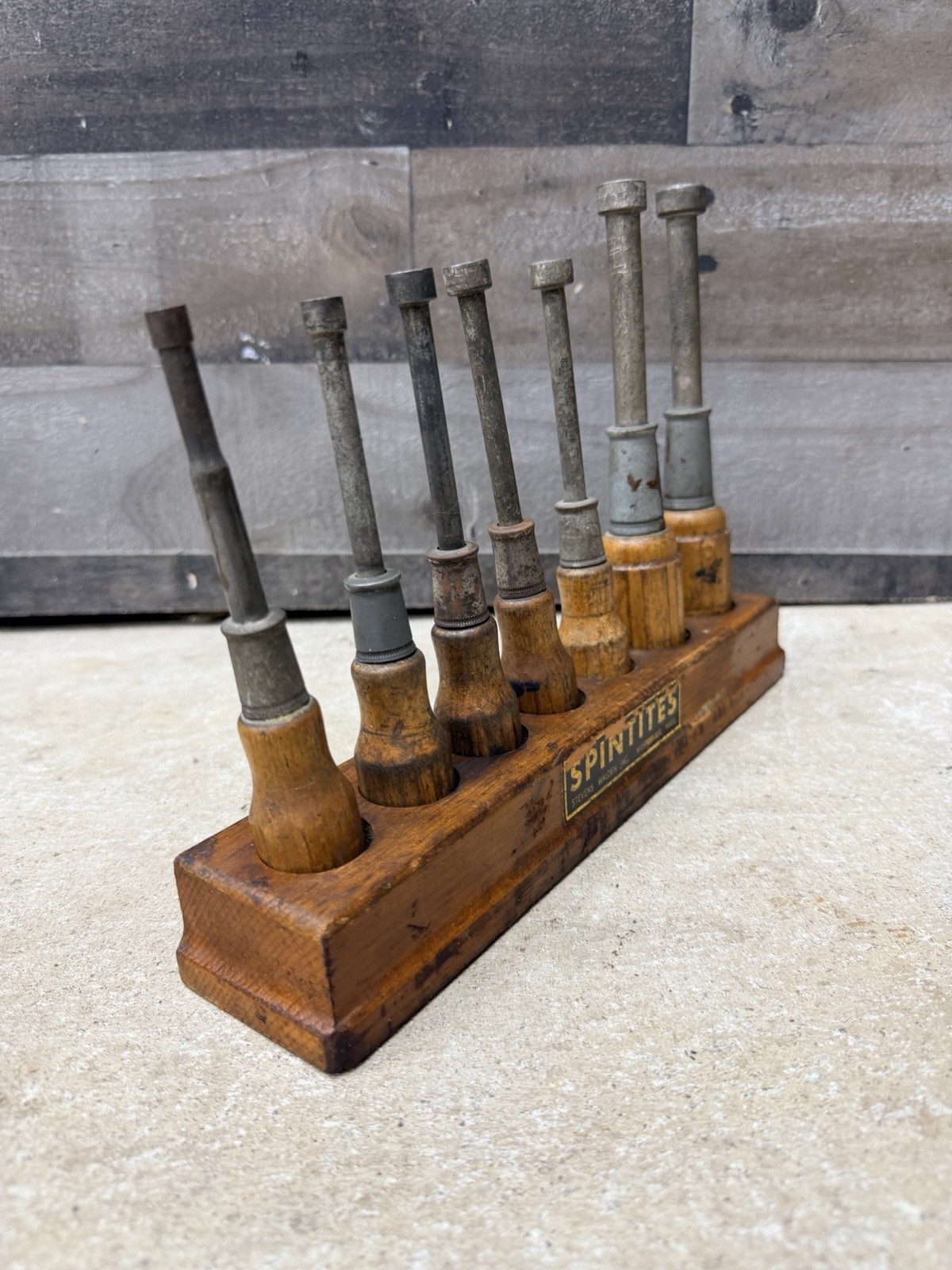 1940 Antique Wood Nut Driver Tool Set Walden Worcester SPINTITES Counter Display