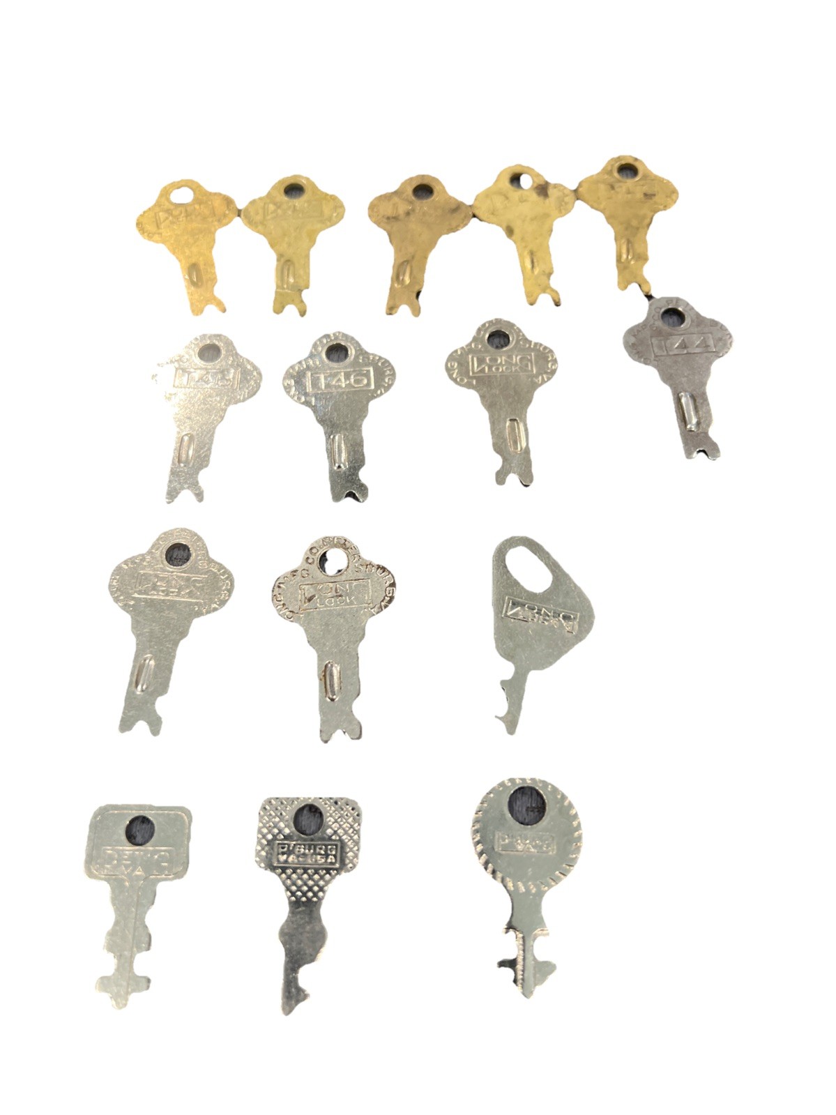 Vintage Long Lock Keys T146/T144 And Others Brass And Silver Color Lot Of 16
