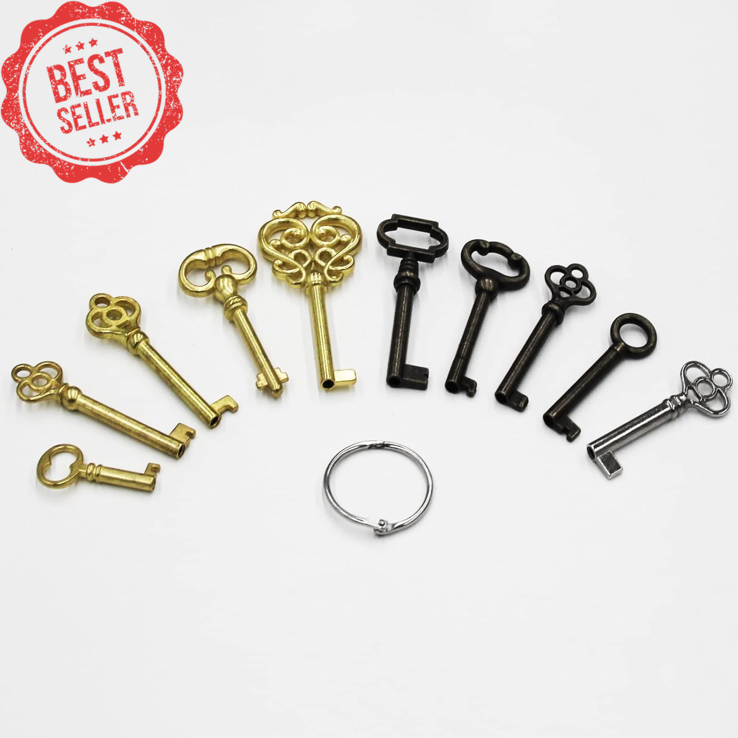 10-Key Skeleton Key Set Universal Replacement for Vintage Furniture Cabinet Door