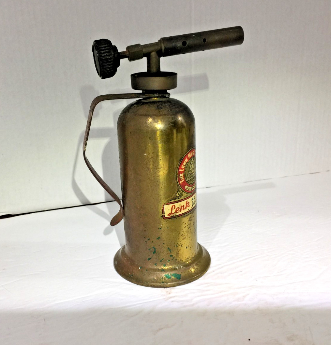 Vintage 1940’s/50’s Lenk Mfg Co Mini Brass Gasoline Blow Torch, Boston Mass.!