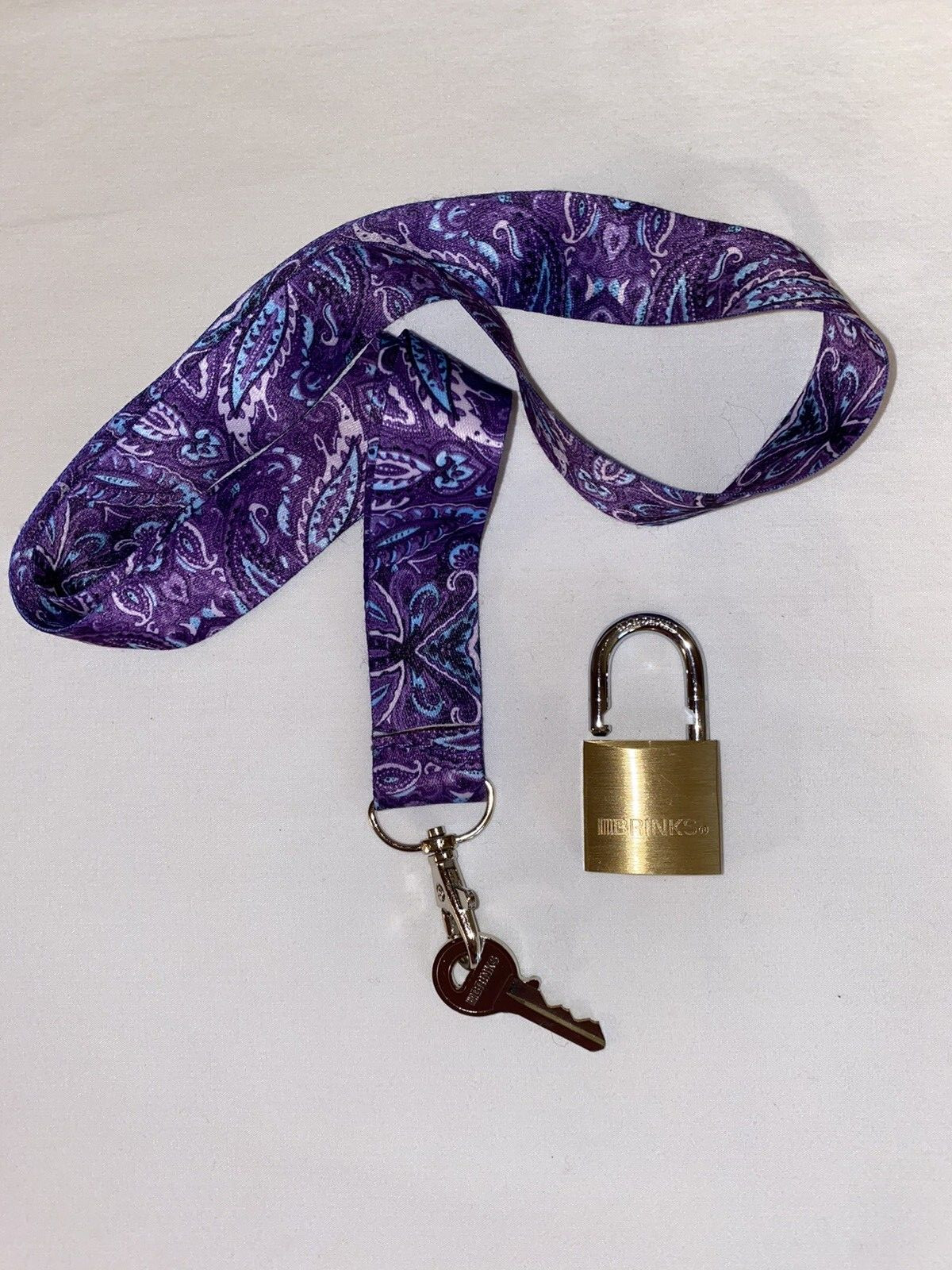 Purple Lanyard With Solid Brass Brinks Lock & Key
