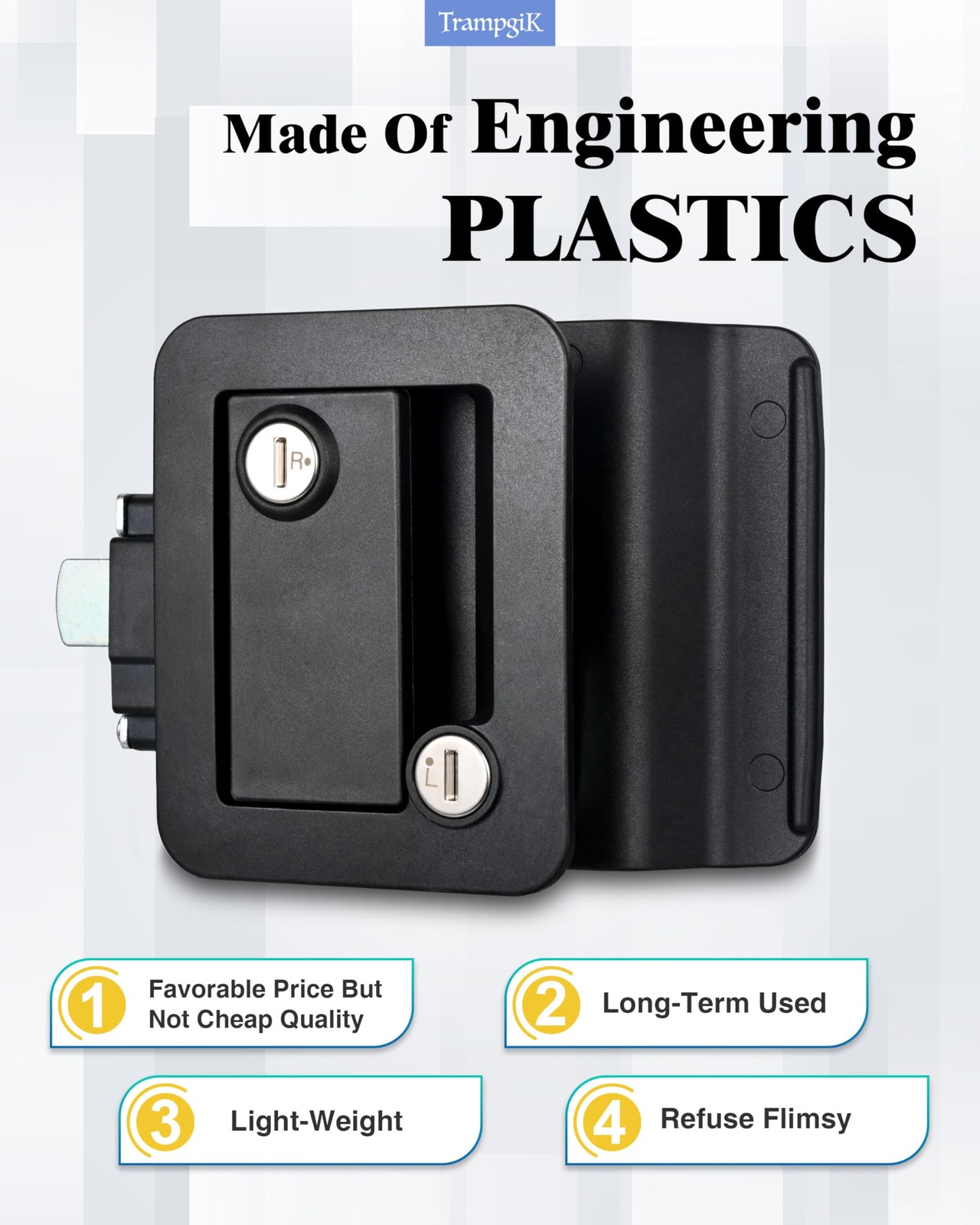 Engineering Plastic Camper Door Lock, RV Door Lock , Fit 3.65″ x 2.95″ Hole, …