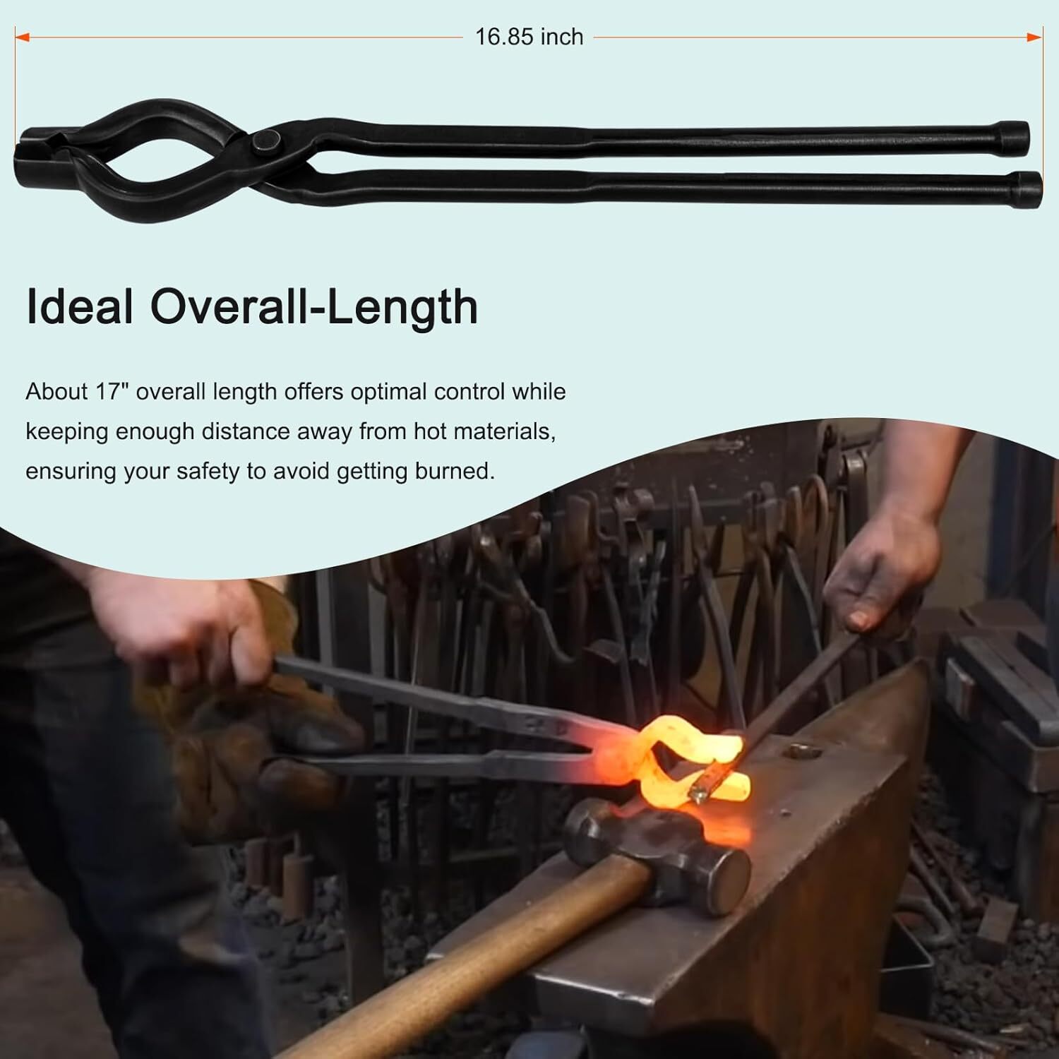 17 Inch V-Bit Bolt Blacksmith Tongs, Wolf Jaw Tongs Assembled Knife Making Black