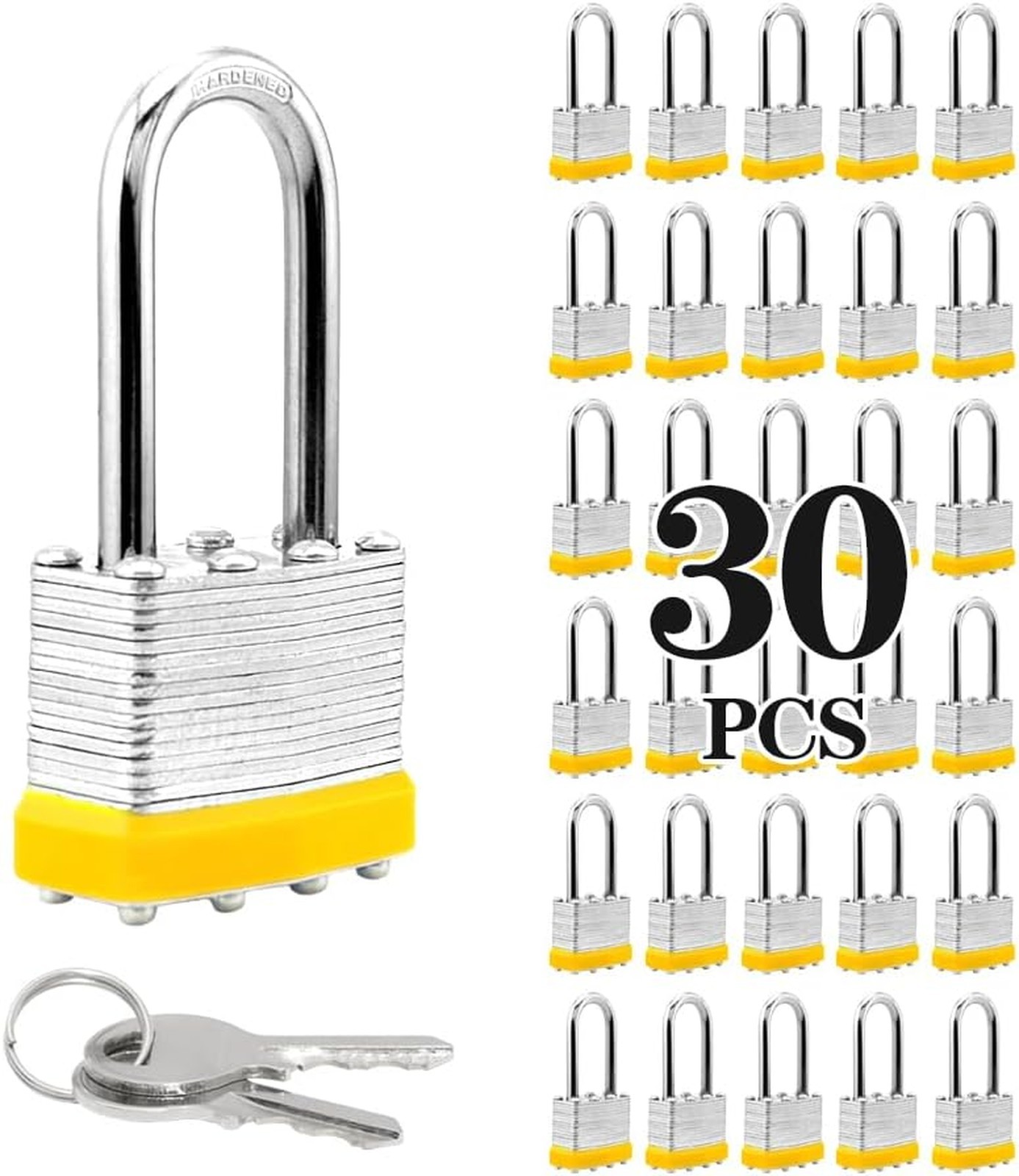 Laminated Steel Keyed Padlocks 30 Pack Keyed Alike Long Shackle 1 9/16 Inches