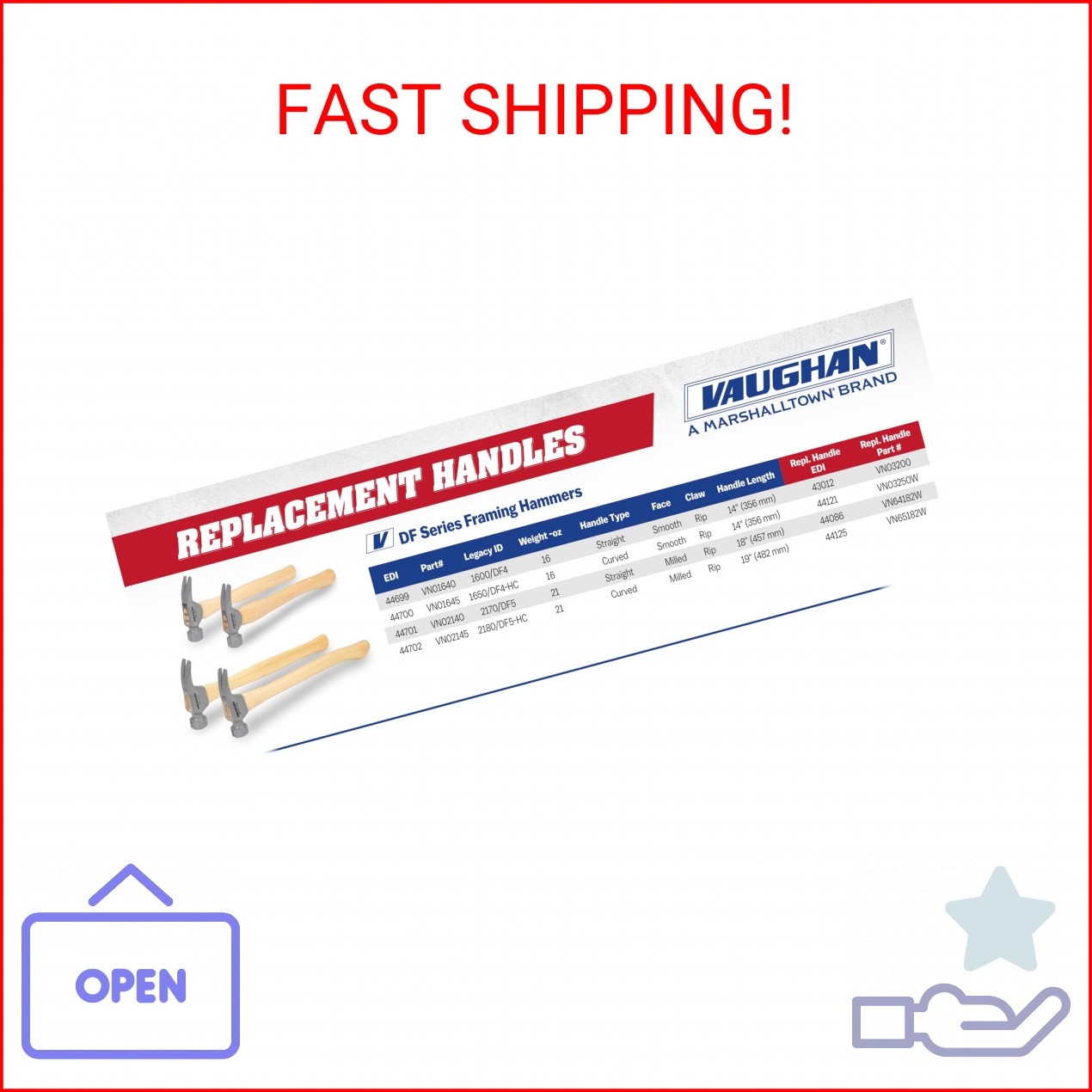 Vaughan California Framer Replacement Handle, Curved, Assembled in USA