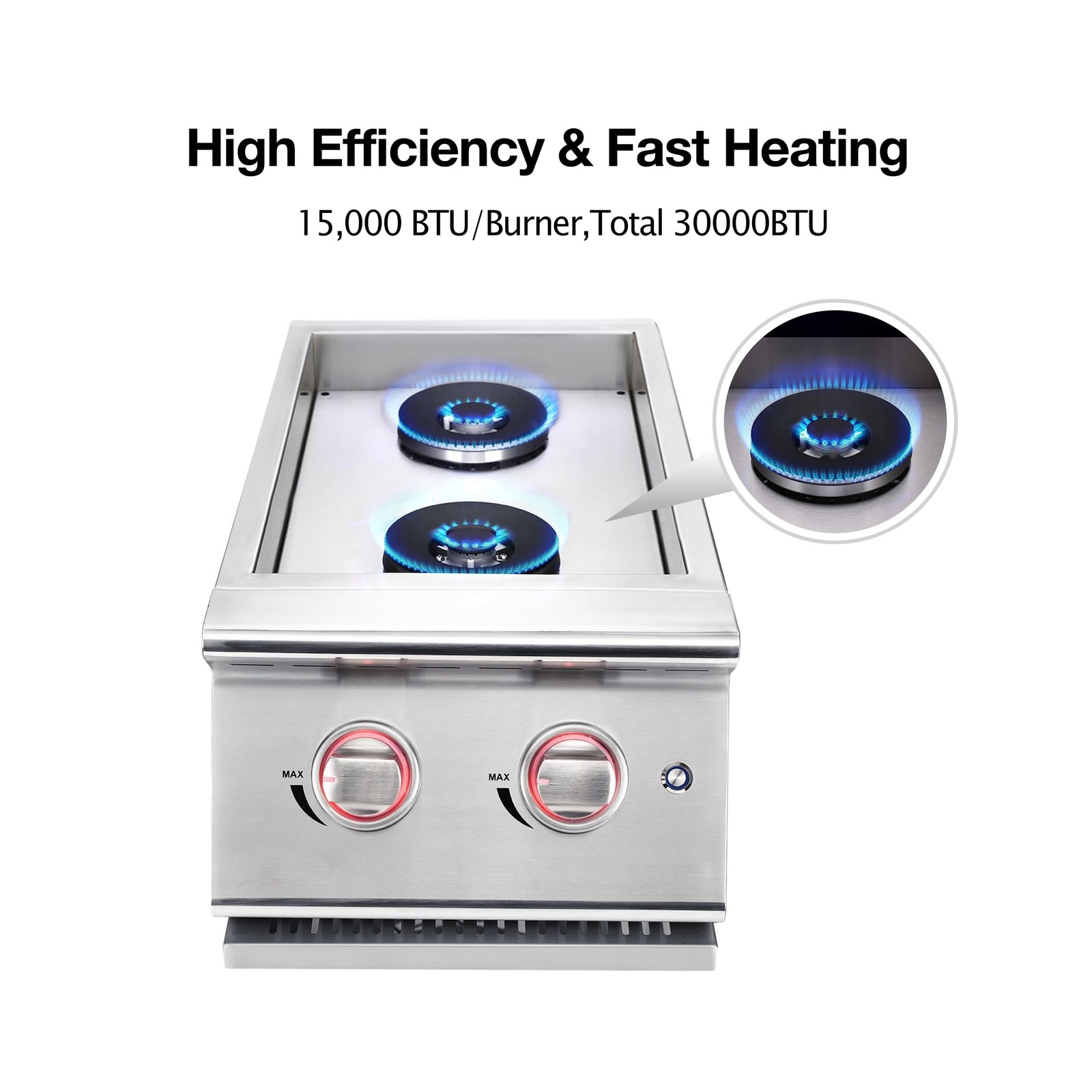 Double Grilling Side Burners for Outdoor Kitchen, 2 * 15,000BTU Natural Gas B…