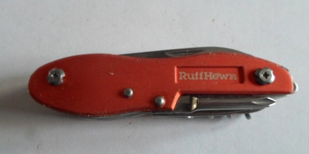 Ruff Hewn Multi Function Pocket Knife Tool Gadgets Orange 10 in one, Used