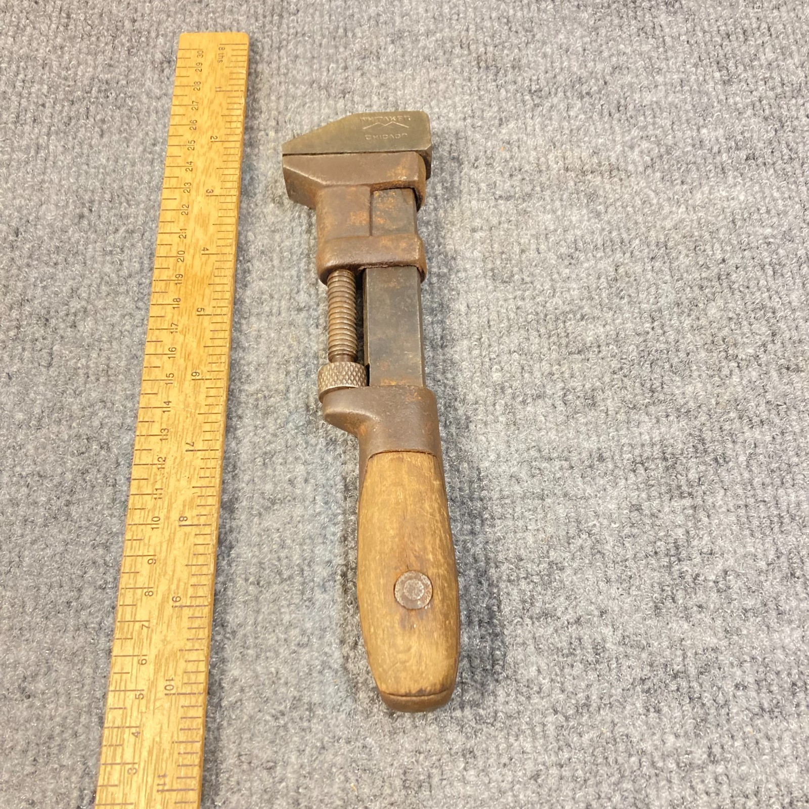 Vintage Whitaker Wrench Monkey Pipe 8 1/2″ Smooth Jaw Wood Handle Adjustable USA