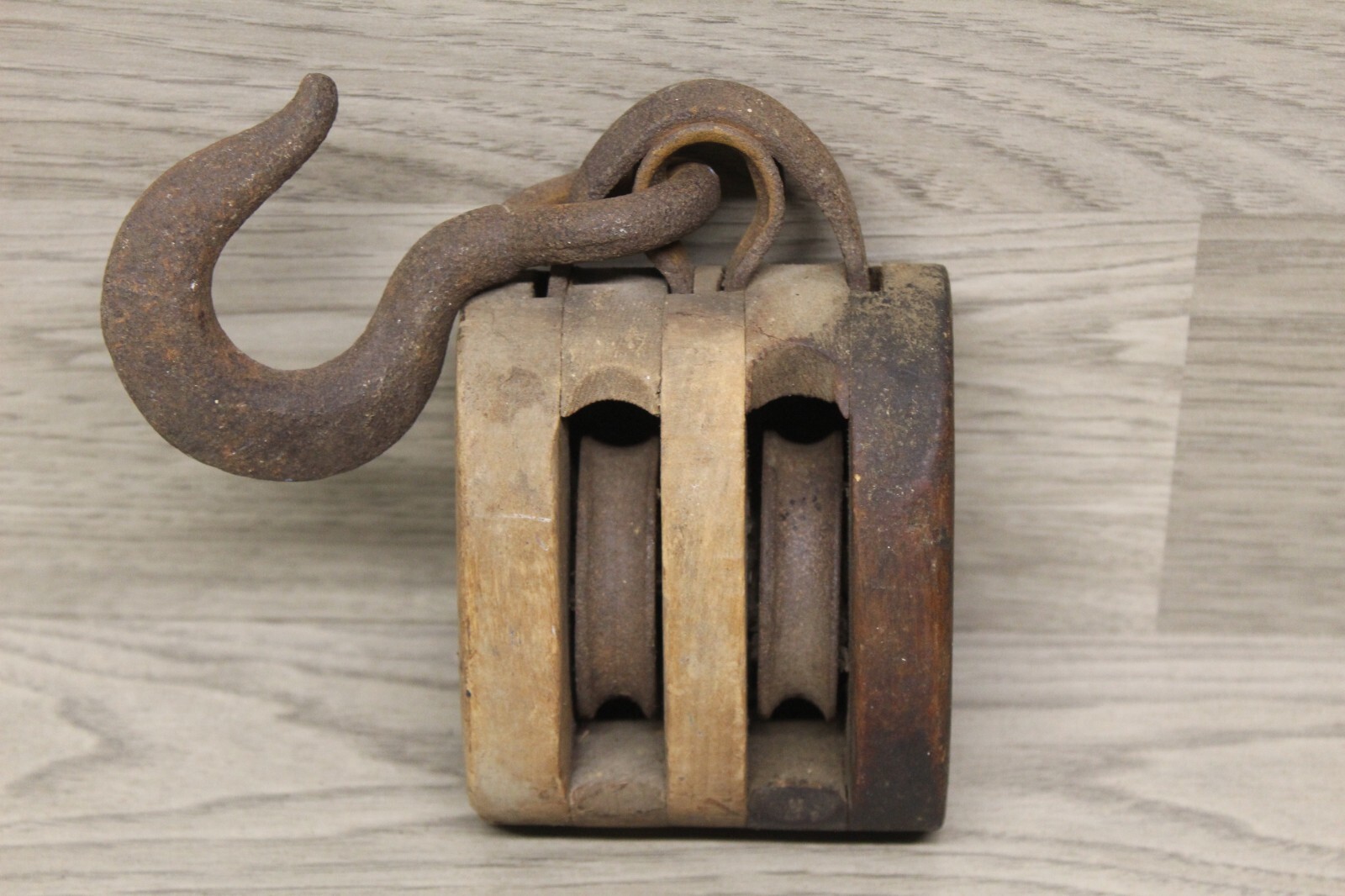 Antique/Vintage Wood Pulley Block 2 Sheave Brand Illegible Very Solid