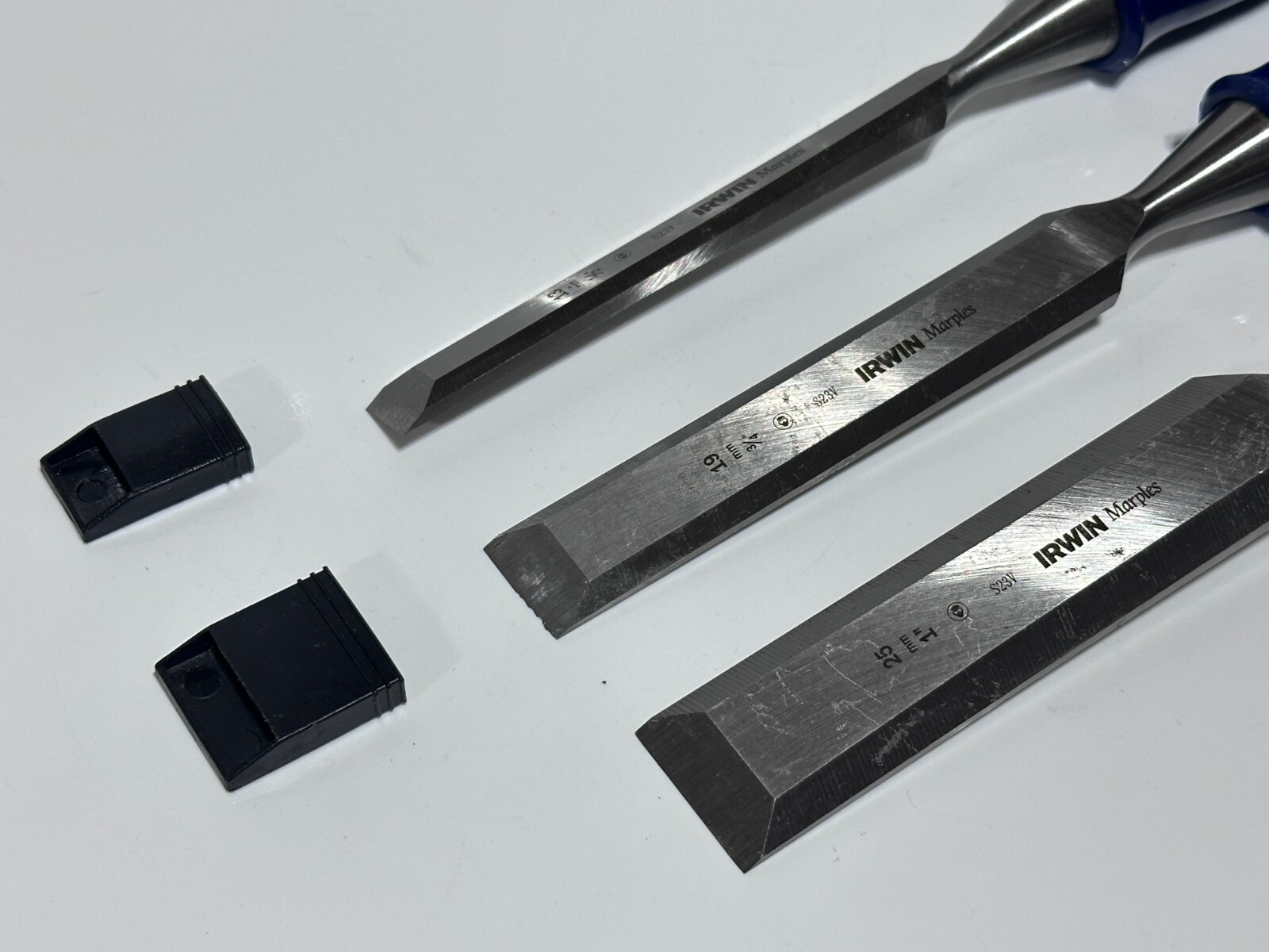 IRWIN Marples Tools 3pc S23V BLUE Hard Handle Chisel Set Lot – 1/2″, 3/4″, 1”