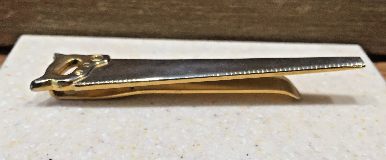 Vintage Hand Saw Wood Saw Tie Bar Clip Money Clip Gold and Silver Tone 2.75″