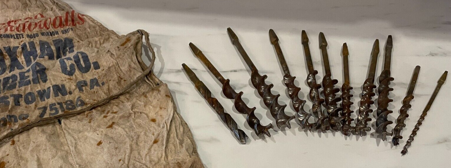 11 Vtg Antique Auger Bits Irwin CTD Pugh PS&W Craftsman Russel Jennings Stanley