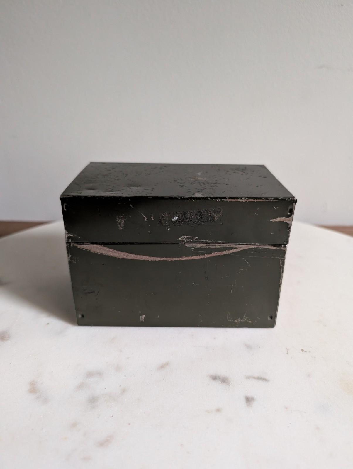 Vintage Industrial Metal Storage Box Olive Green Utility Tool Box Hinged Lid