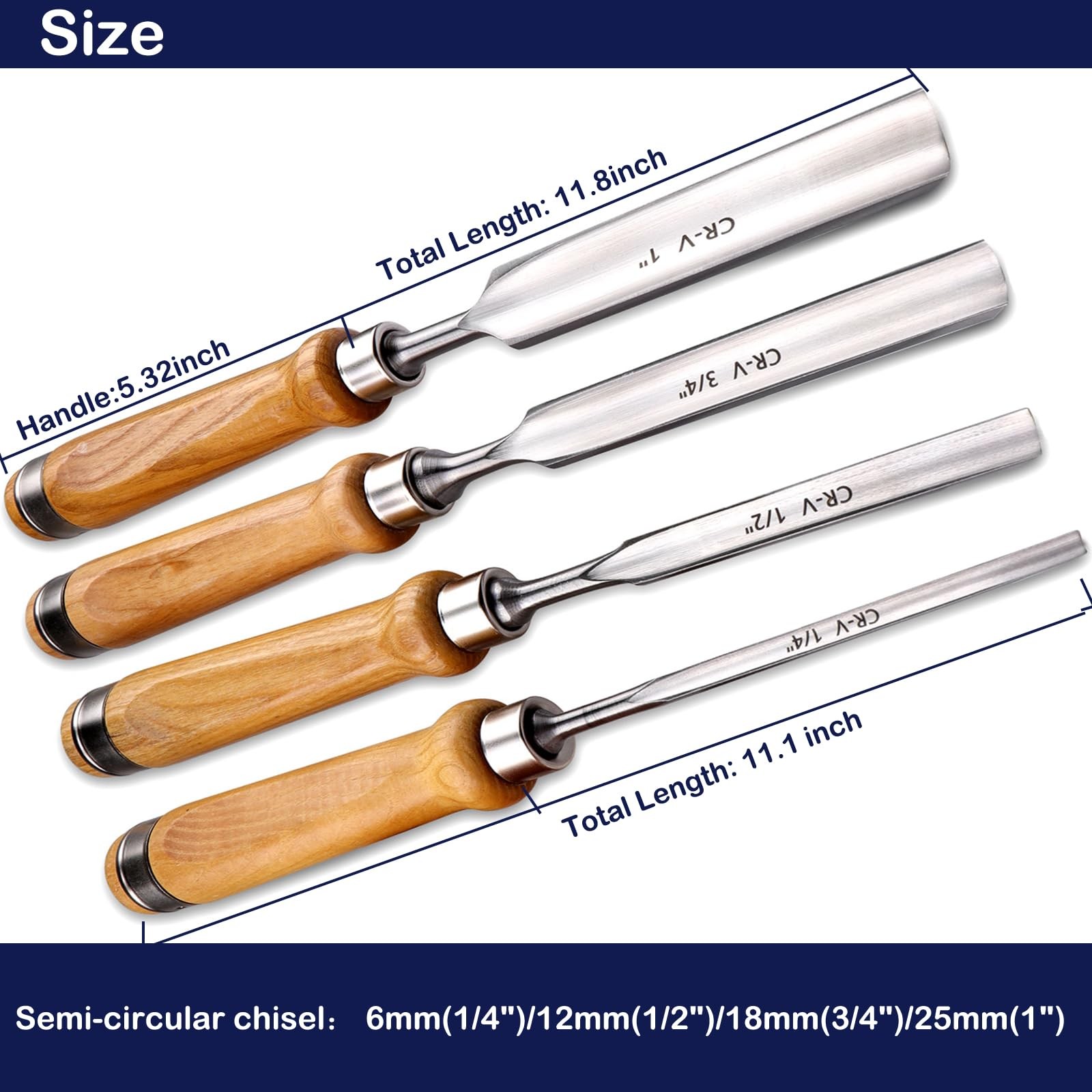 4-Pieces Woodworking Wood Chisel Set,CR-V Steel Sharp Curved Edge Gouge Firm