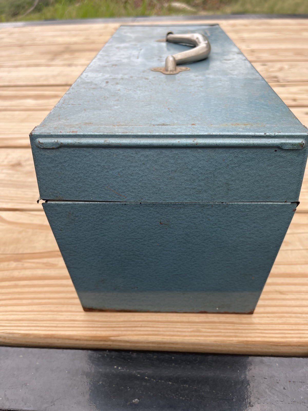 Sears Metal Tool Box Blue Red Interior tray Portable Storage Chest USA Vintage