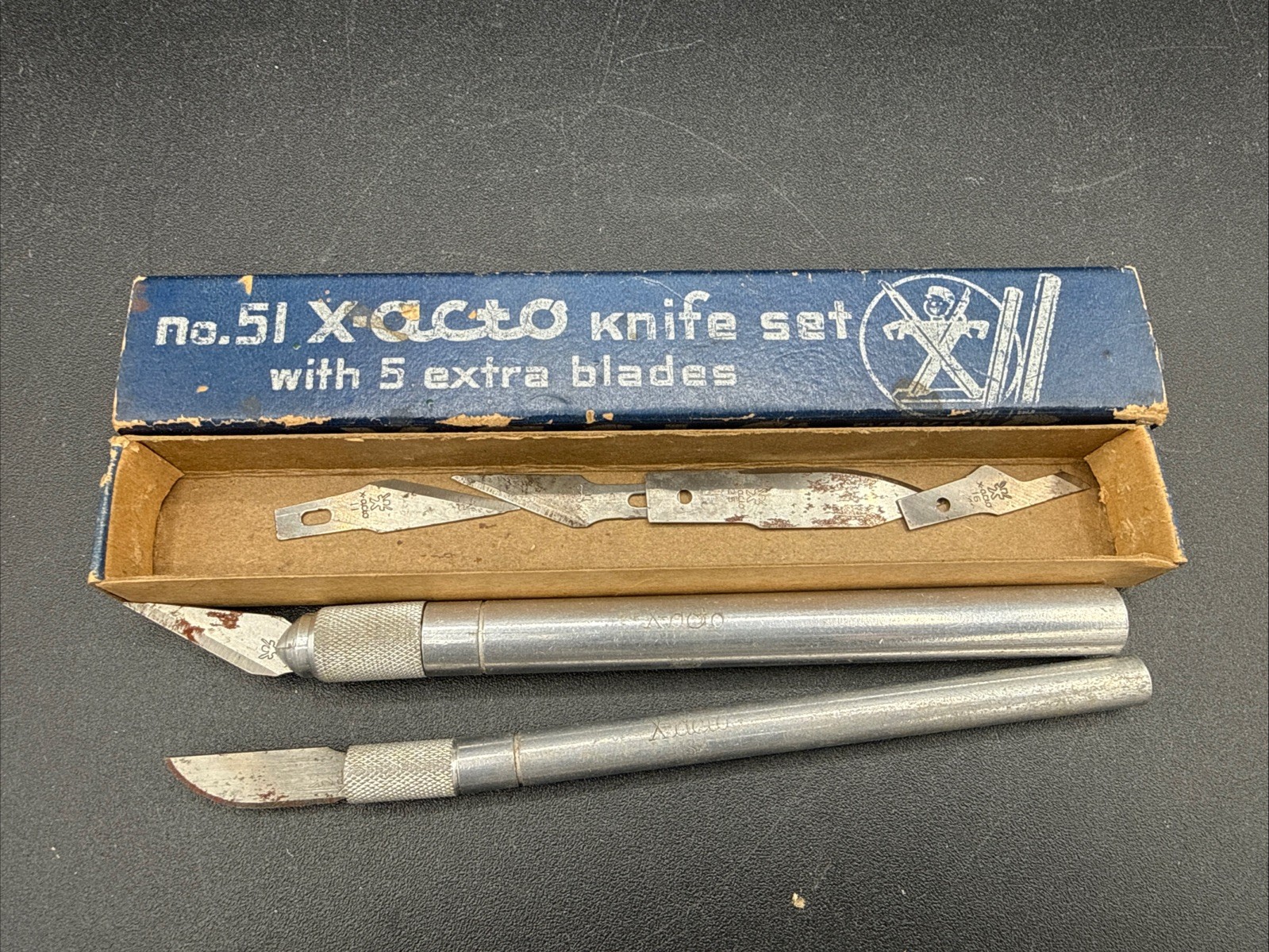 Vintage X-Acto No 51 Knife Set Hobby Craft Knife w Extra Blades