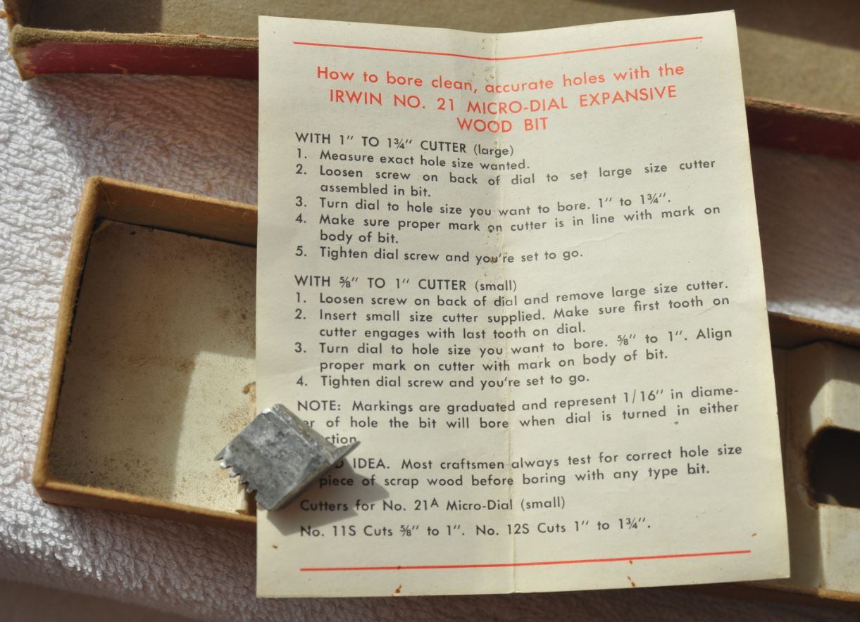 1920s USA Ohio Irwin Auger Bit Company ORIGINAL BOX + ONE BIT INSIDE