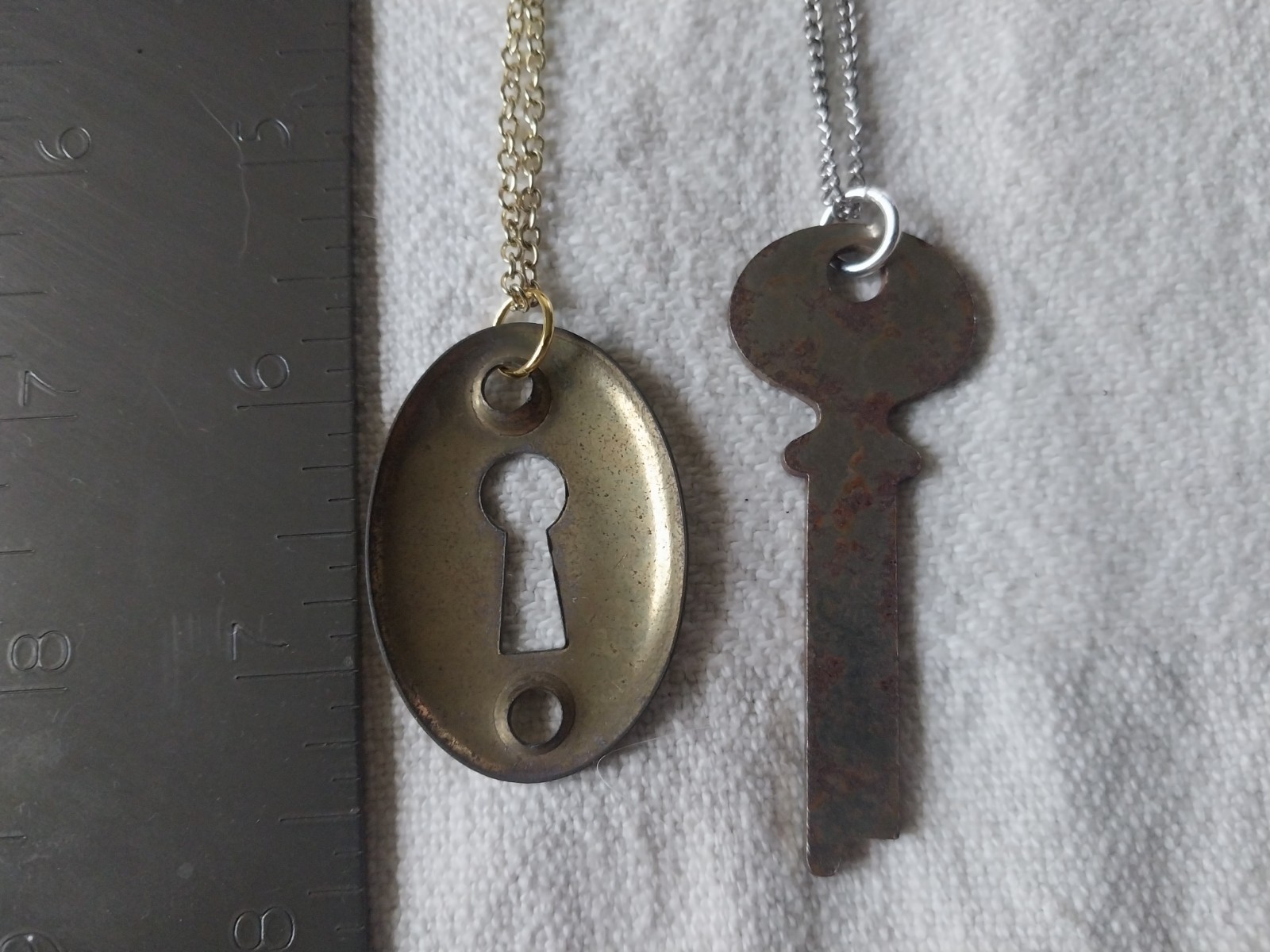 Gold & Silver Tone Key & Keyhole Pendant Necklace Set #3