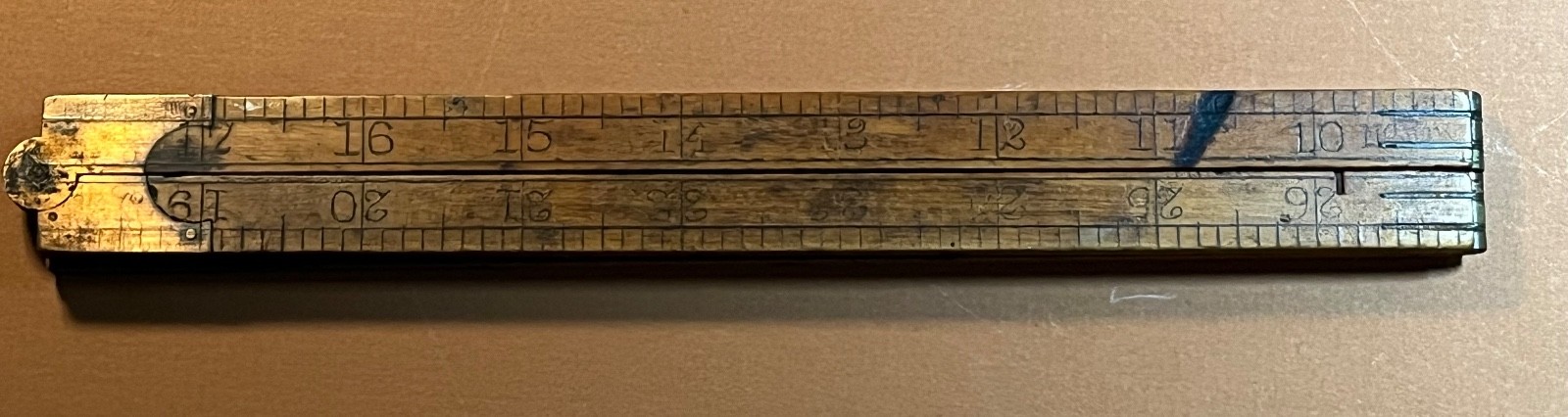 Antique Upson Nut Co No. 66 1/2 Wood & Brass 36 Inches Folding Carpenters Ruler