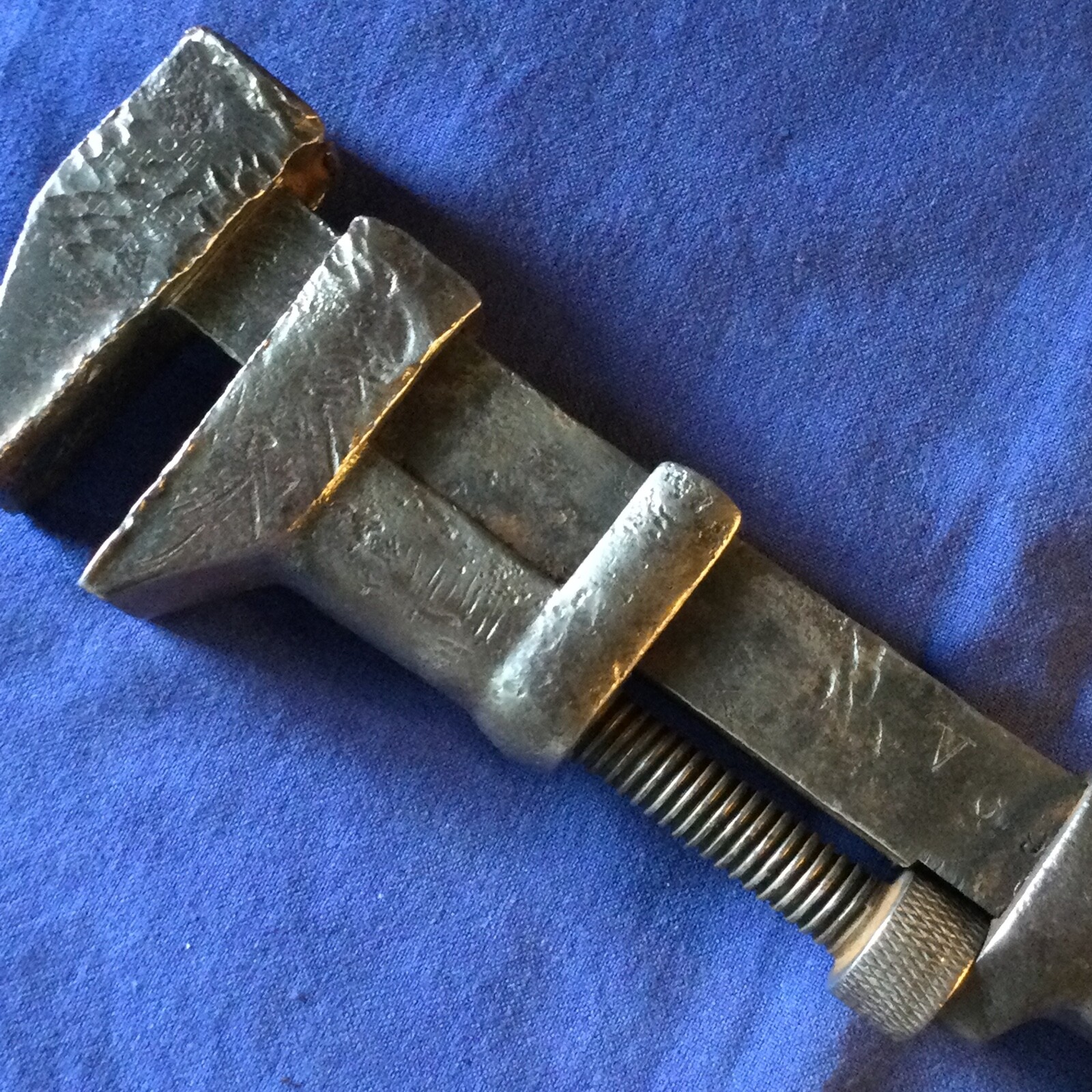 Vintage COES Adjustable 12″ Wrench Wood Handle Worcester Mass L COES PATS STEEL