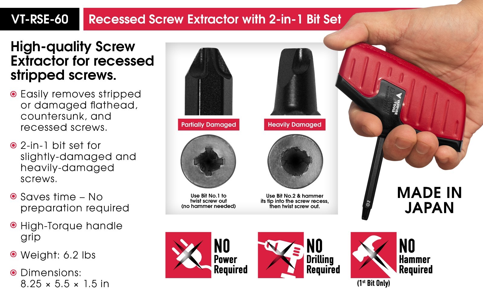 VAMPLIERS Premium 10-Piece Stripped Screws Extractor Set with Toolbox Storage