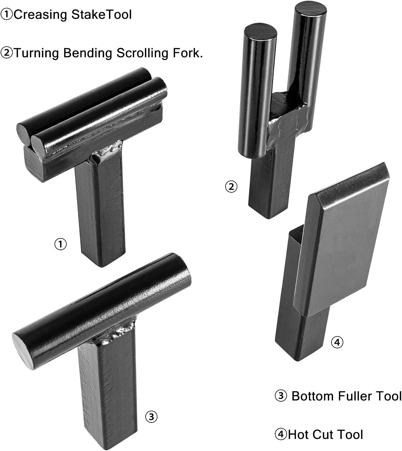 1″ Creasing Stake Tool, Hot Cut Tool, Bottom Fuller Tool for Blacksmith 4PCS