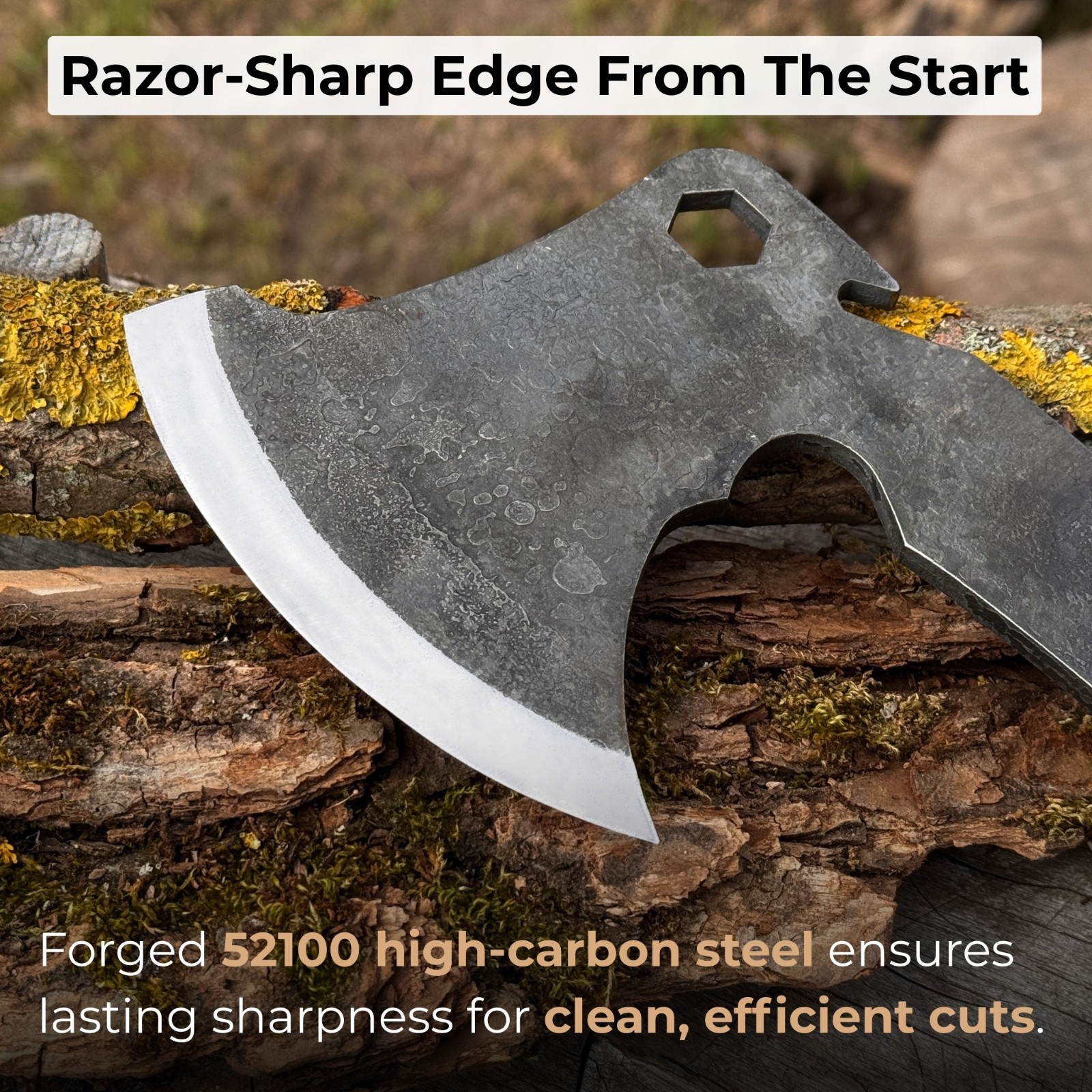 11.5” Small Camping Axe 52100 Carbon Steel Bushcraft Hatchet Splitting Tool